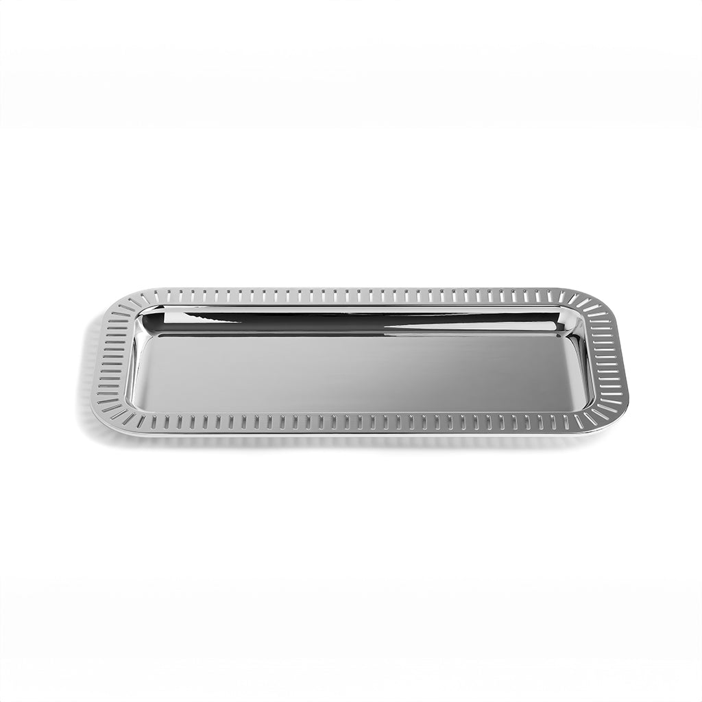 Striations Rectangular Serving Tray - Elegant Silver Metal Appetizer Platter for Cheese, Charcuterie & Party Snacks - Perfect for Entertaining, Weddings & Home Decor