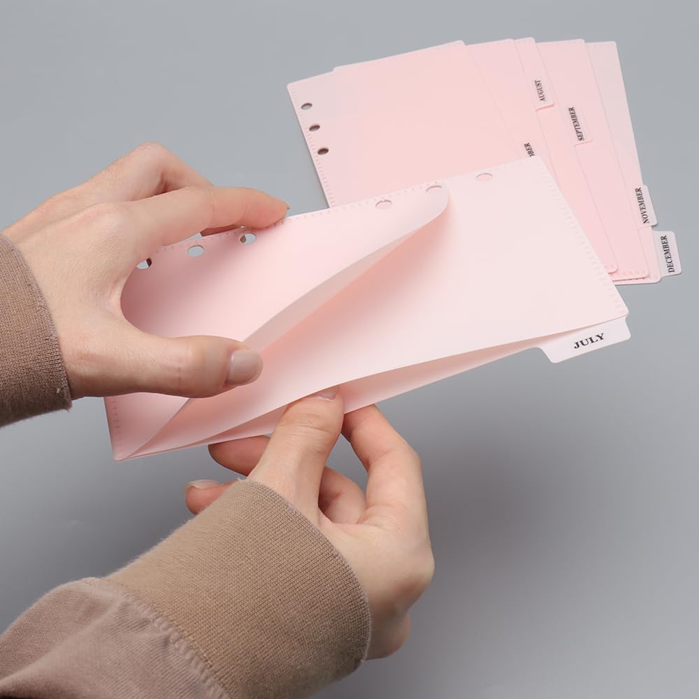 MEI YI TIAN 2-Pack A6 Pink PP Cash Envelopes - 12 Sheets with 6 Tabs, Zipless Budget Binder Index Dividers & 2 Pockets for 6-Ring Binders - Money Organizer for Home Budgeting, Bill Payment & Financial Planning