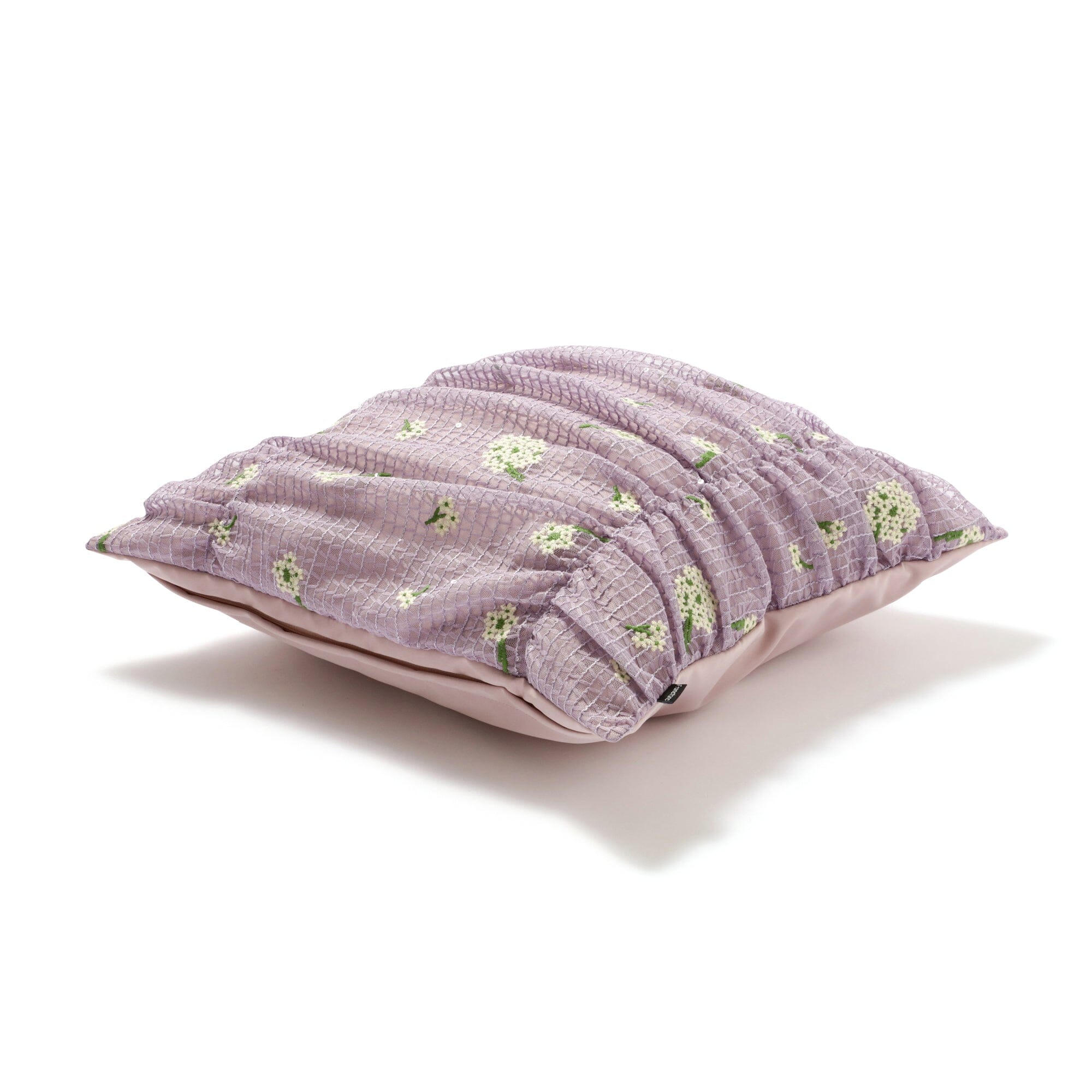 Elegant Purple Flower Embroidery Gathered Cushion Cover 18x18 Inch - Perfect for Sofa, Bedroom Decor and Home Accents