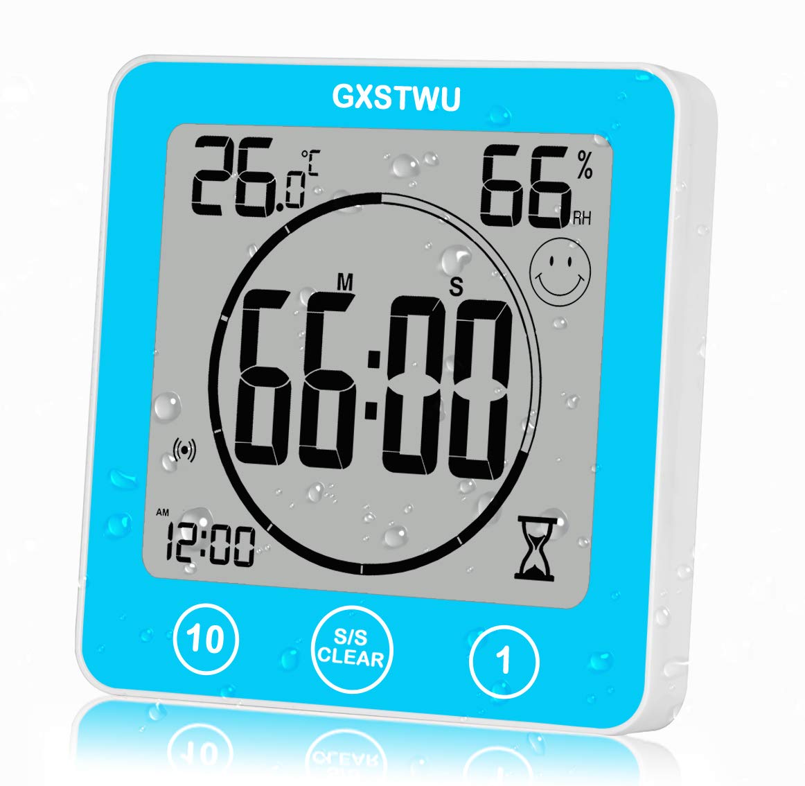 Waterproof Digital Shower Clock with Timer - Touch Screen Bathroom Alarm Clock with Count Up/Down, Temperature & Humidity Display - Wall Mount, Magnetic, Suction Cup or Stand (Blue) - Perfect for Bathroom, Kitchen, Gym & Home Use