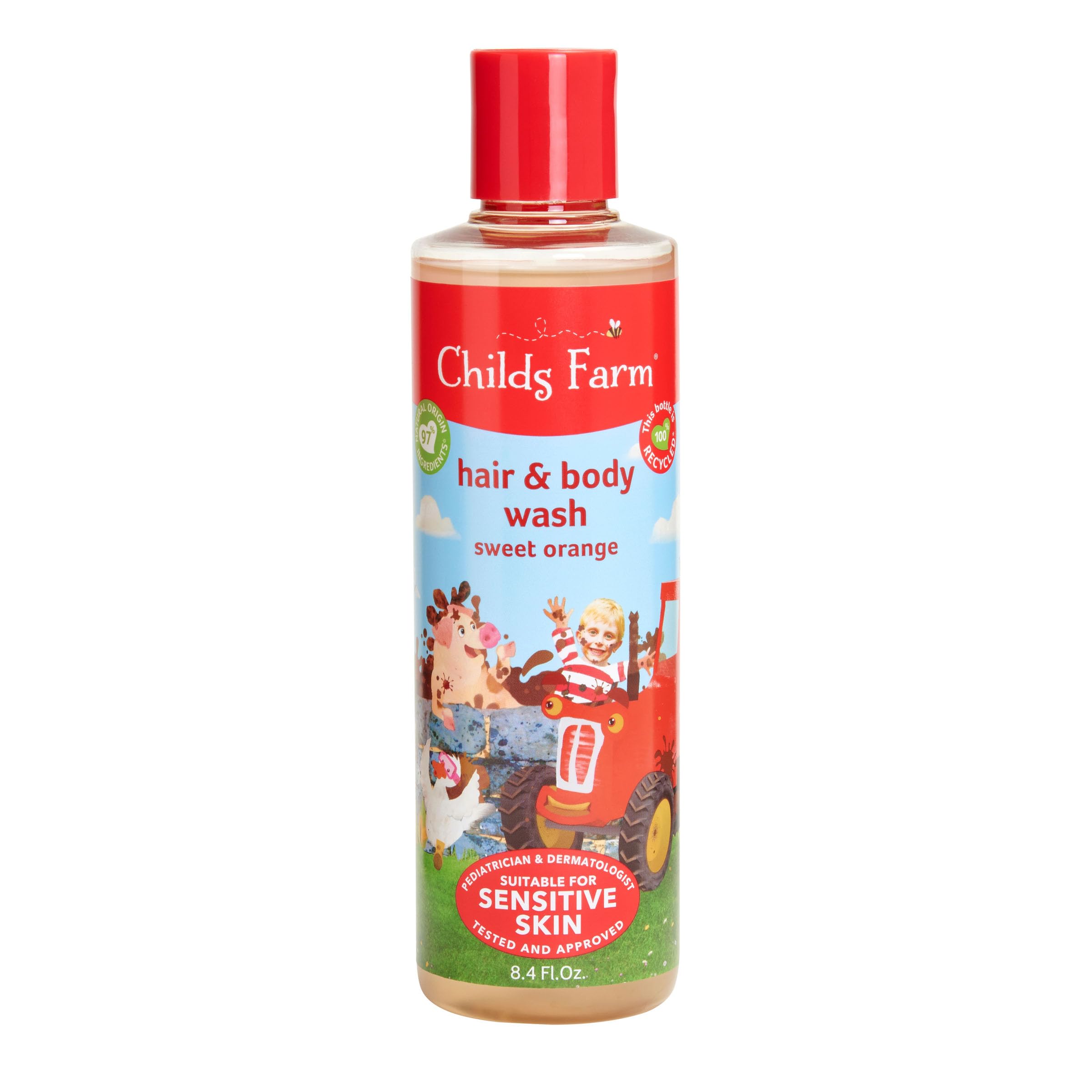 Organic Sweet Orange Kids Hair & Body Wash for Dry, Sensitive Skin | Childs Farm Vegan & Cruelty-Free Gentle Cleanser | 8.4 Fl Oz | Perfect for Bath Time & Sensitive Skin Care
