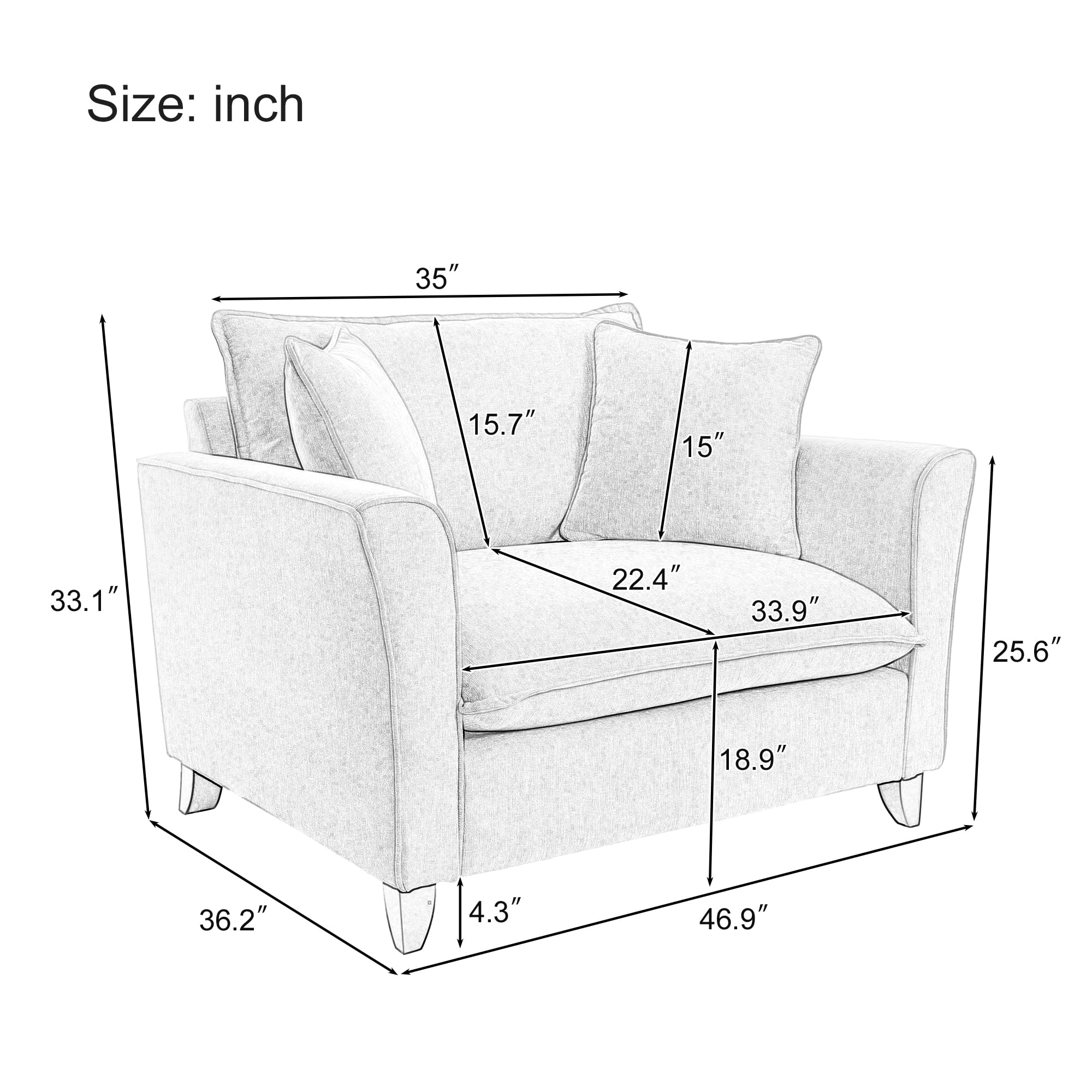 HABITRIO Oversized Chenille Armchair - Comfy Accent Chair for Living Room & Bedroom
