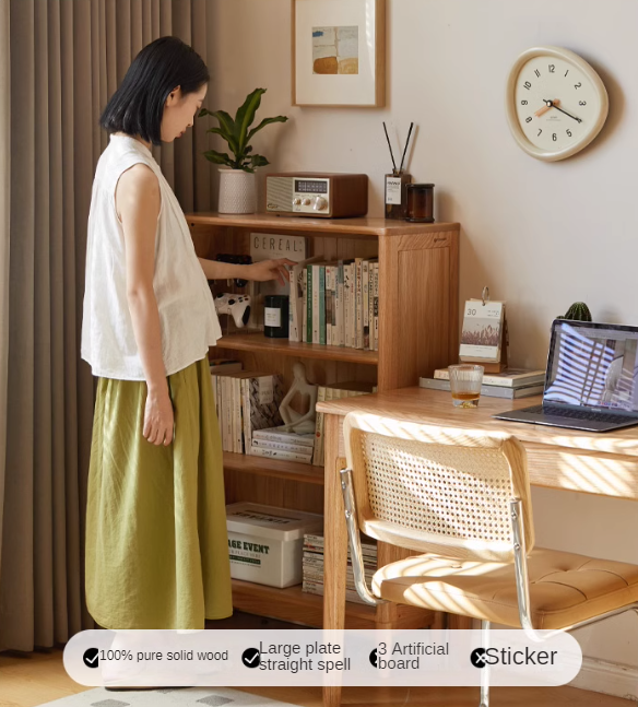Oak Solid Wood Modern Open Grid Bookcase - Stylish Storage for Books & Décor - Perfect for Living Room, Office & Library Organization