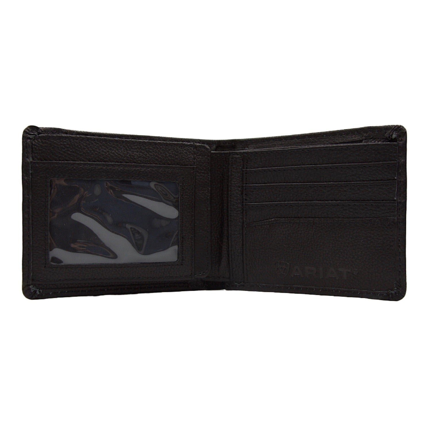Ariat Bi-Fold Wallet for Men - Genuine Leather Slim RFID Blocking WLT2106A Black - Perfect for Everyday Carry & Travel