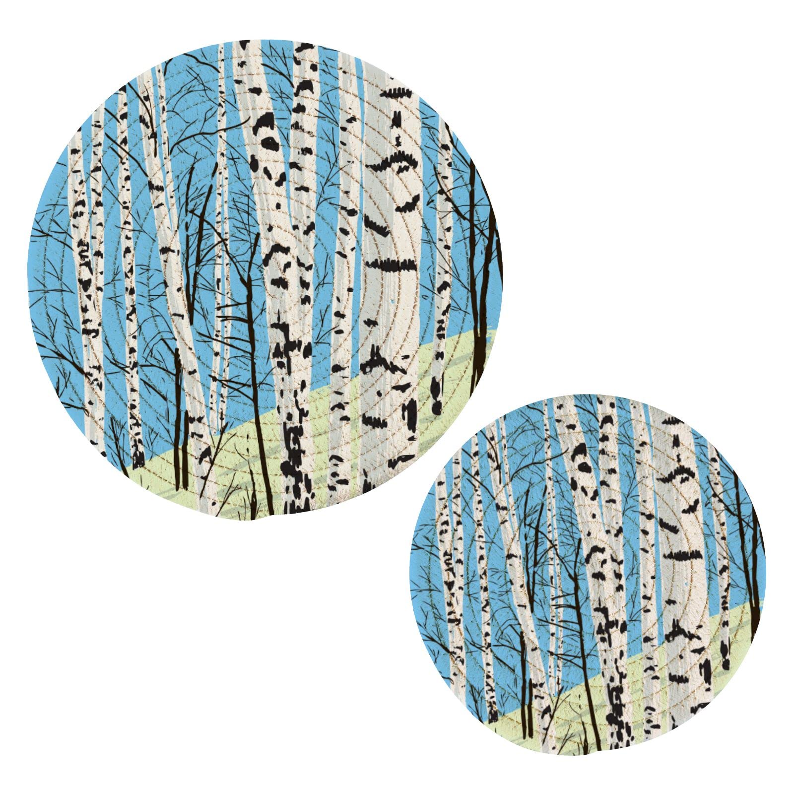 Birch Grove Spring Cotton Pot Holders Set of 2 - Heat Resistant Woven Coasters & Kitchen Hot Pads for Cooking, Baking & Serving - Perfect for Stovetop, Oven & Table Protection