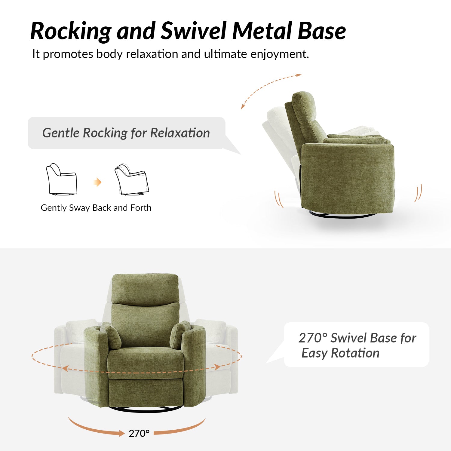 Monica Swivel Rocker Power Recliner Chair with Adjustable Headrest & Lumbar Support - Optional Removable Pillows - Perfect for Living Room, Home Theater & Relaxation