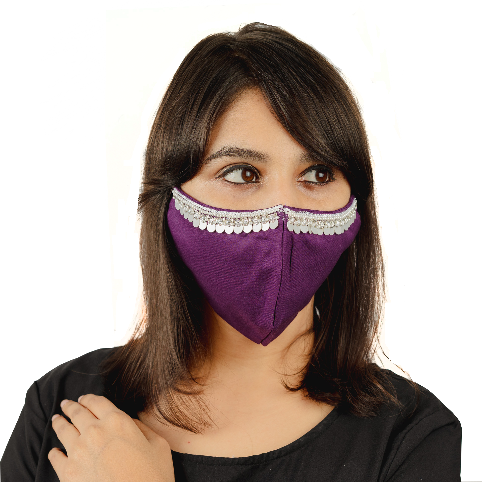 Purple Embroidered Cotton Face Mask - Breathable & Reusable for Daily Use, Outdoor Activities & Travel