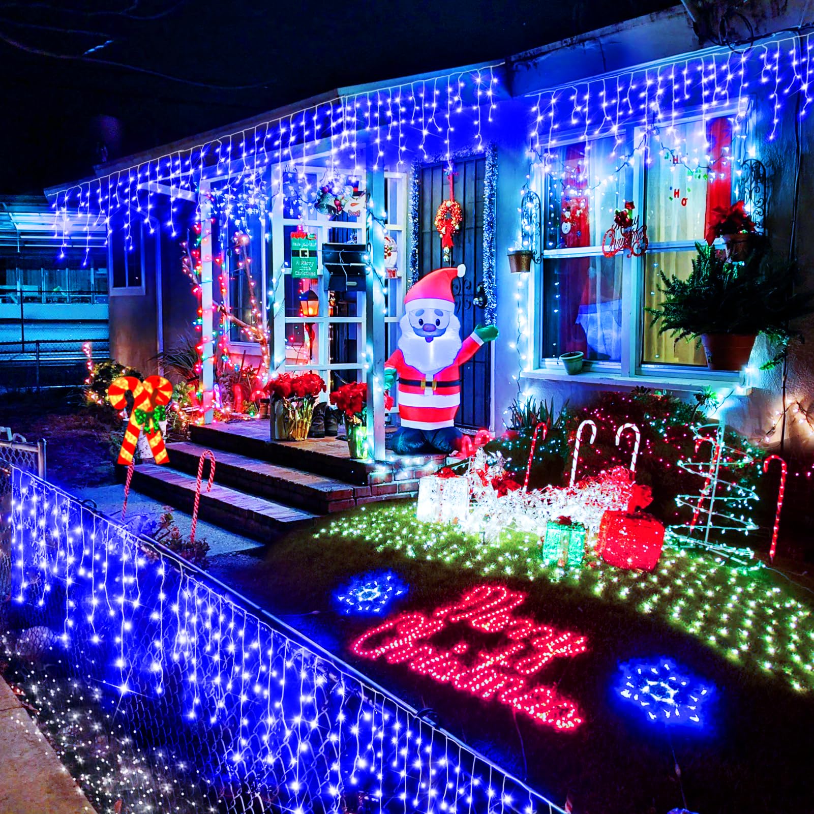Heceltt 49FT Outdoor Christmas Lights Decorations - 480 LED Waterproof Fairy String Lights with 8 Modes, 90 Drops & Timer Memory Function - Perfect for Christmas, Holiday, Wedding, Party, Garden, and Home Decor (Blue)