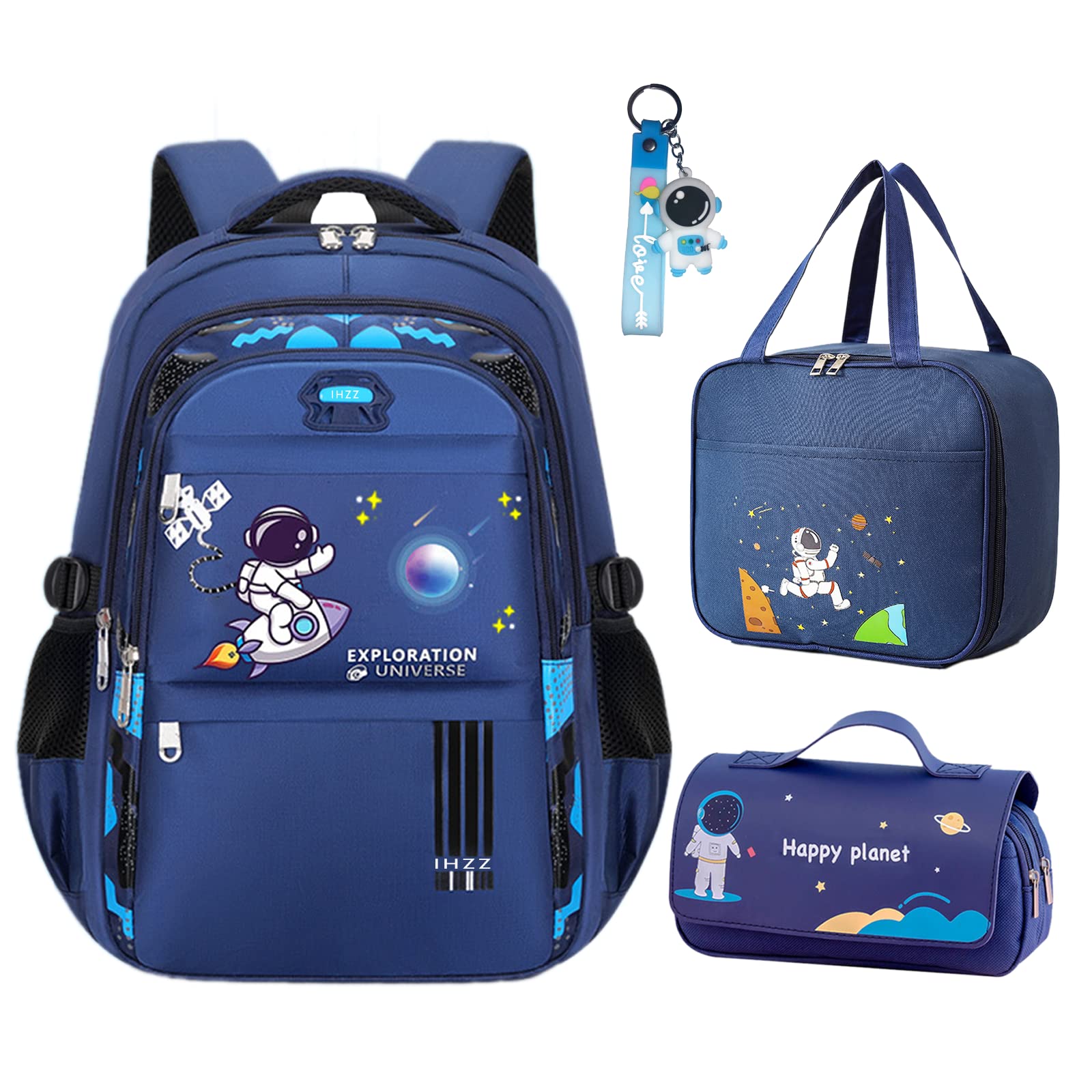 **Blue Kids Backpack Set - Waterproof Lightweight School Backpack for Boys with Lunch Bag & Pencil Case (3-Piece) - Perfect for School, Travel & Outdoor Adventures**