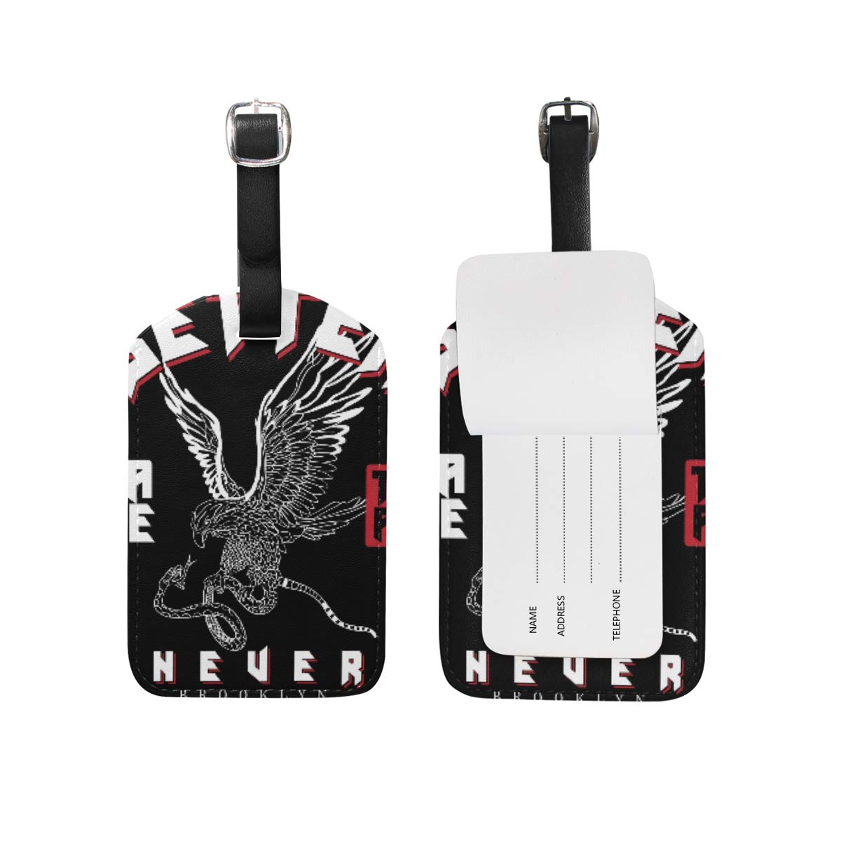 2 Pack PU Leather Luggage Tags - Hand Drawn Hawk Design ID Labels with Privacy Cover for Travel Bags, Suitcases & Cruise Ships | Durable Name Tags for Airports, Hotels & Vacation Travel Accessories