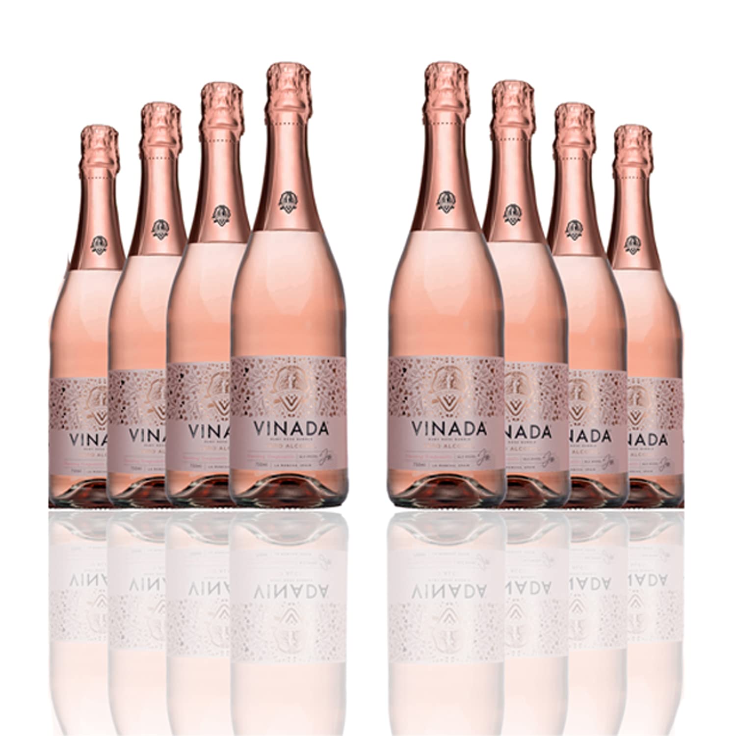 VINADA Alcohol-Free Sparkling Rosé Wine - 750ml (8 Bottles) | Vegan, Low Calorie, Gluten-Free | Perfect for Parties, Weddings & Celebrations