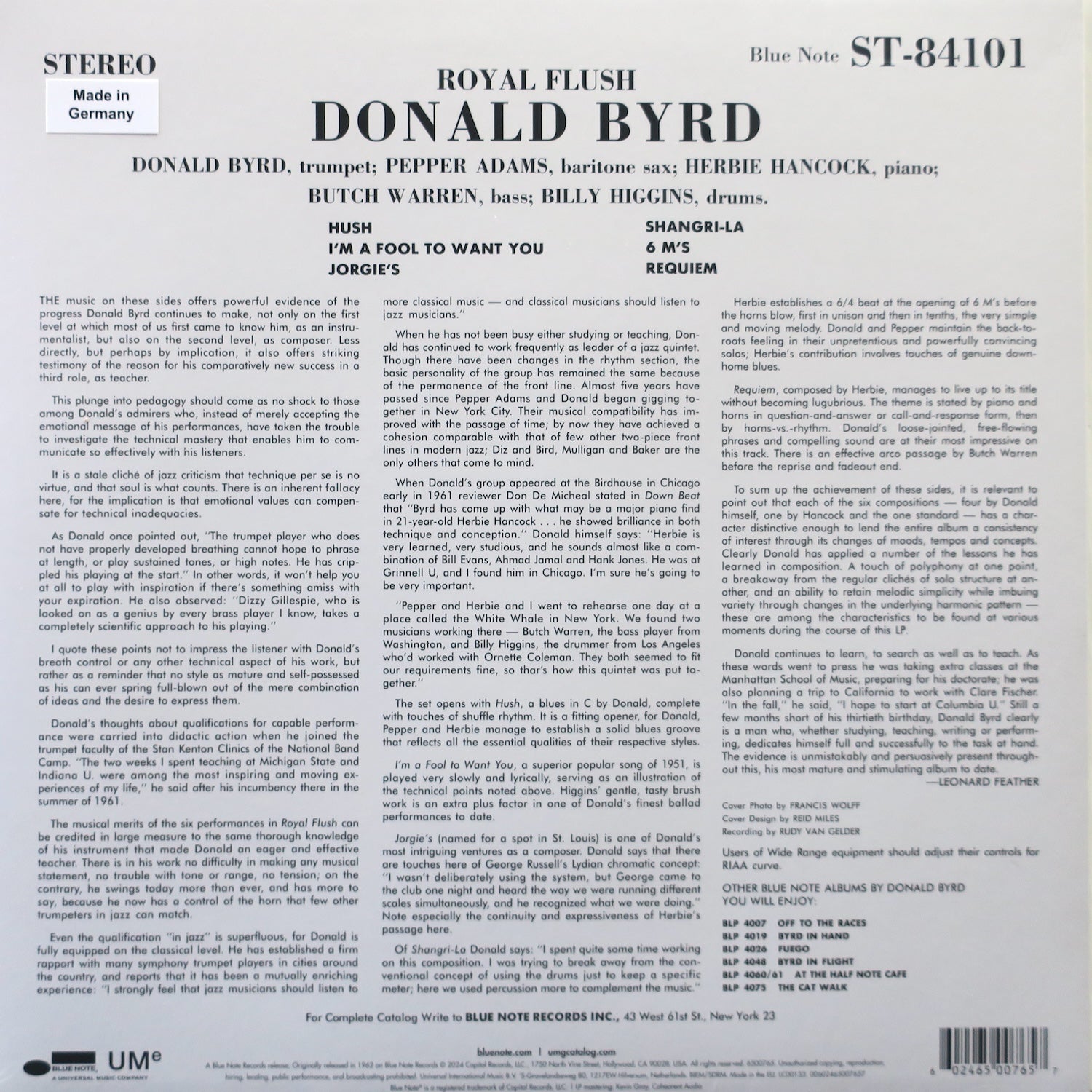 DONALD BYYD 'Royal Flush' Blue Note 180g Classic Vinyl LP Record - Jazz Music Collector's Edition for Audiophiles & Home Entertainment