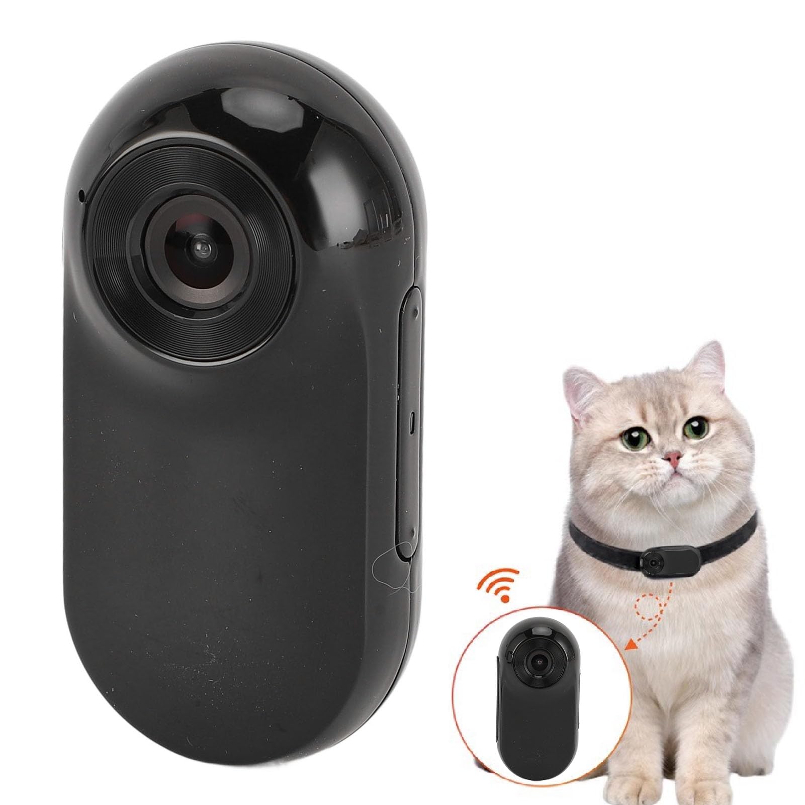 1080P HD Cat Camera Collar - Waterproof Pet Collar Camera with Anti-Shake, First Person View for Dogs & Cats - Ideal for Indoor/Outdoor Adventures, Hiking & Training (Black)