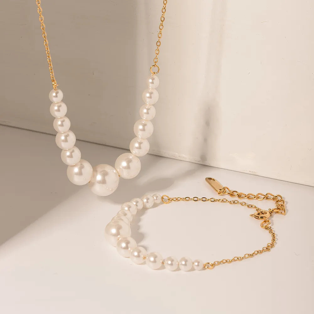 Elegant Pearl Spacer Necklace & Bracelet Set - 8mm Genuine Freshwater Pearls for Women - Perfect for Weddings, Parties & Everyday Wear