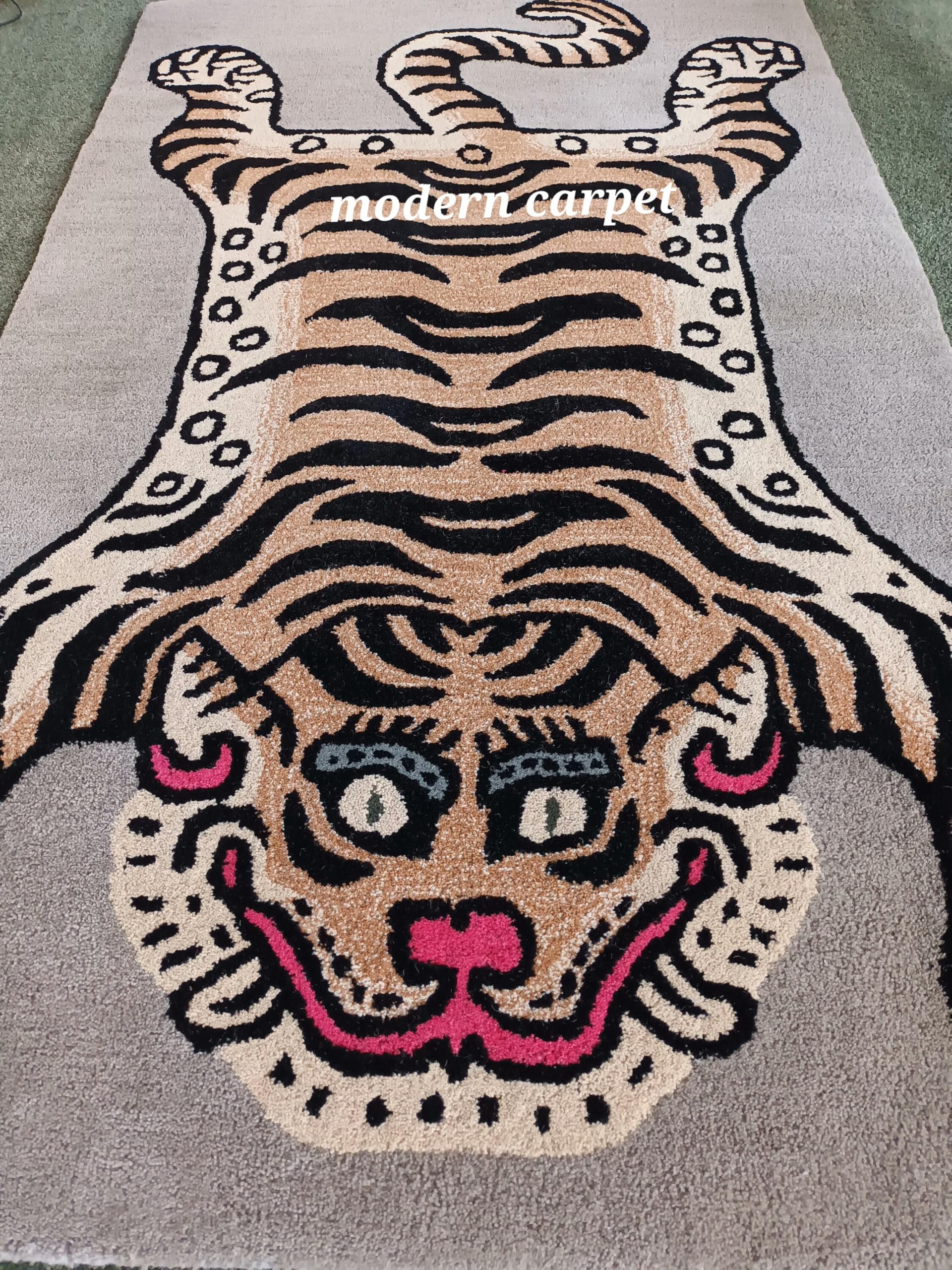Handmade Tibetan Tiger Rug - 3x5 Ft 100% Wool Tufted Animal Skin Carpet for Living Room & Bedroom Decor | Modern Boho Home Accent | Perfect for Cozy Spaces & Meditation Areas
