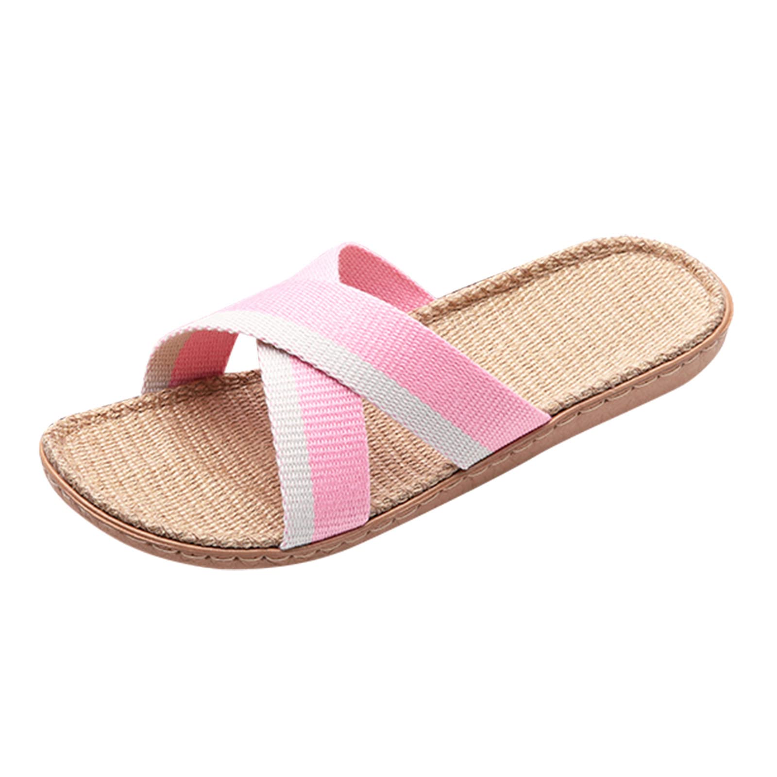 Women's Linen Spa Slippers - Breathable Summer Slides for Women & Men, Comfortable House Shoes, Beach Sandals with Soft Heel Support (Pink, Size 6) | Perfect for Home Relaxation, Spa Days & Beach Vacations