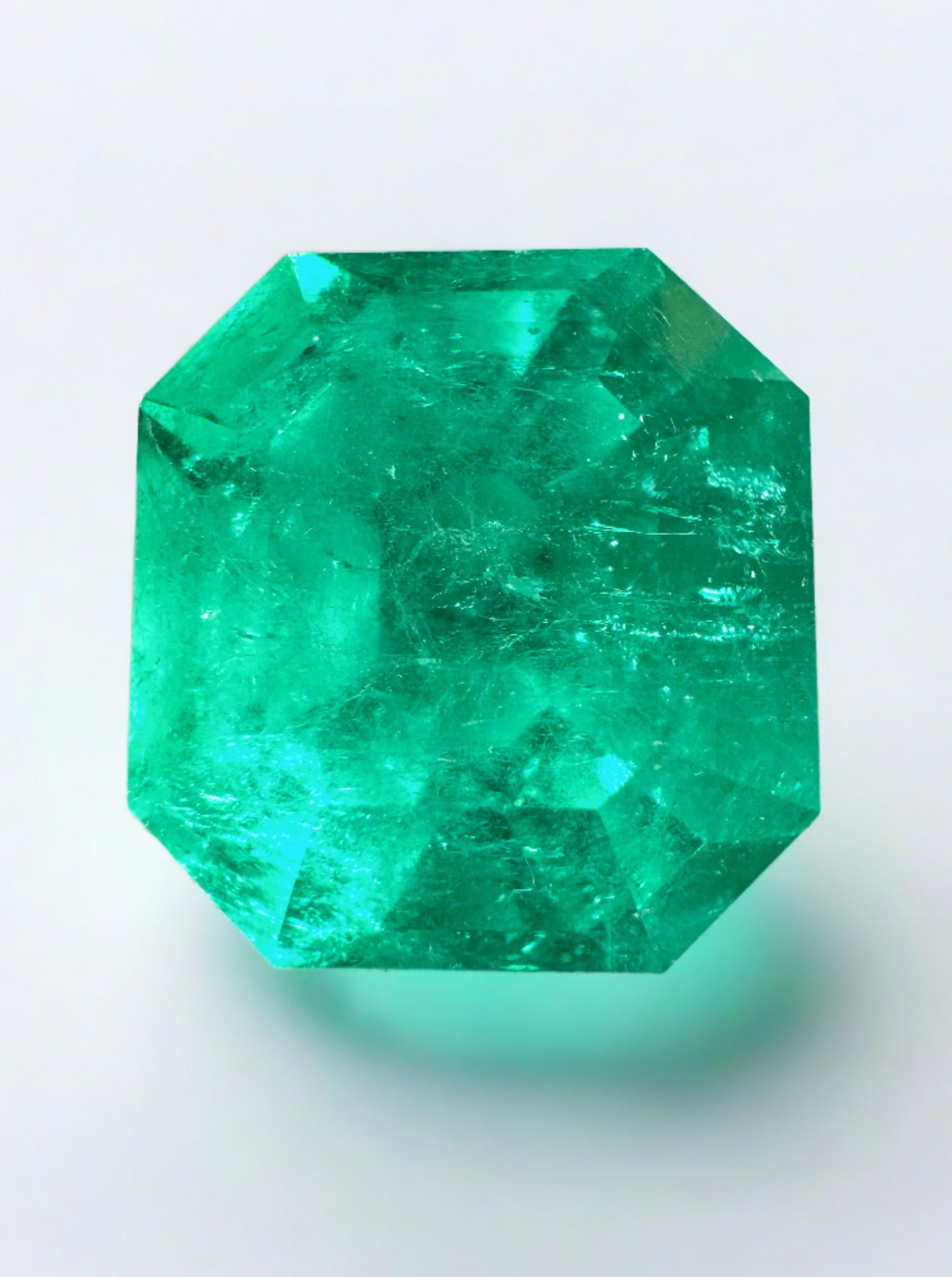 14.5x14mm Dark Green Natural Loose Colombian Emerald - 13.46 Carat Asscher Cut Gemstone for Jewelry Making & Engagement Rings