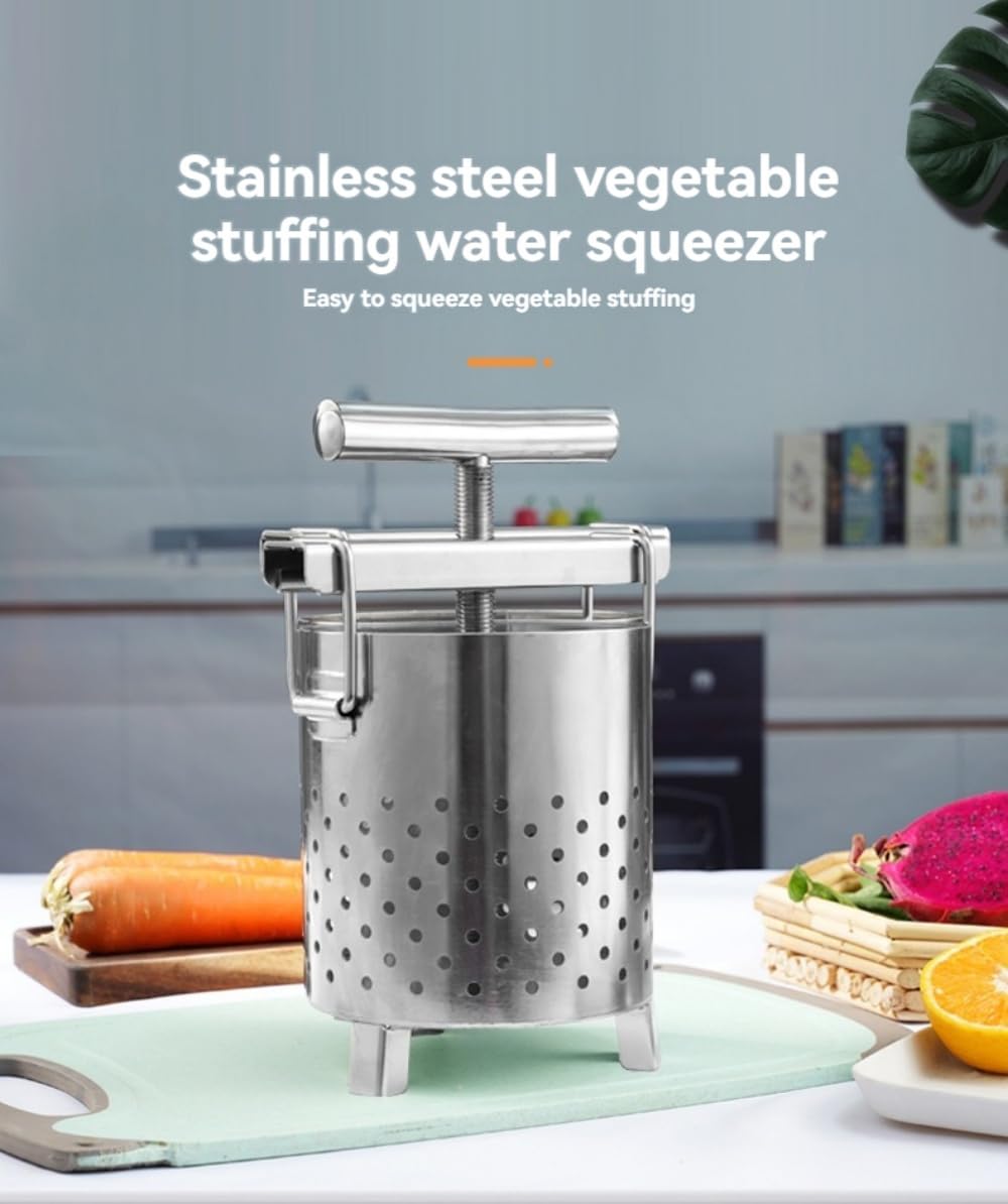 Stainless Steel Manual Fruit Wine Press & Honey Extractor - T-Handle Cheese Tincture Herb Press Machine for Home Brewing, Beekeeping & DIY Projects | Stable Base for Easy Juicing & Extraction
