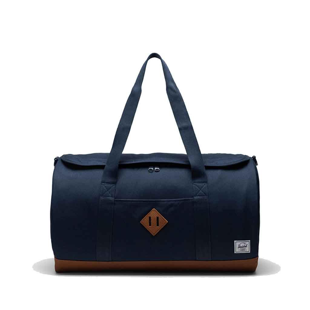 Herschel Heritage Duffel Bag - Water-Resistant Travel Duffel for Gym, Weekend Trips & Carry-On - Navy/Saddle Color