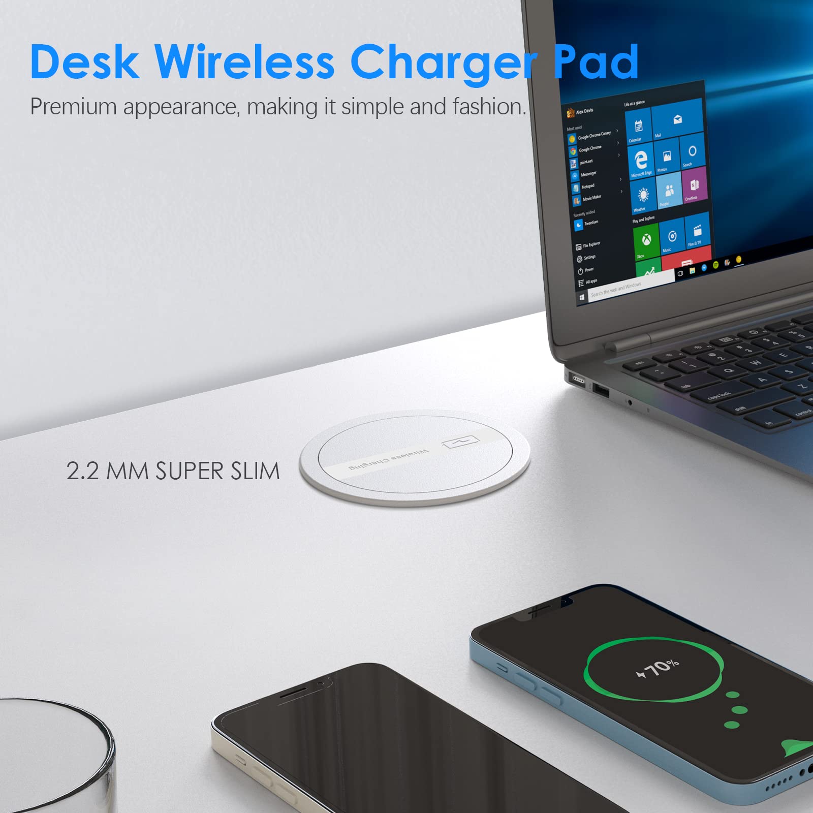 ANNQUAN 9-in-1 Pop Up Countertop Outlet with 4 AC Outlets, 20W USB-C PD Fast Charging, 15W Wireless Charger & QC3.0 USB-A Ports - White | For Kitchen Island, Home Office & Workspace Charging Station