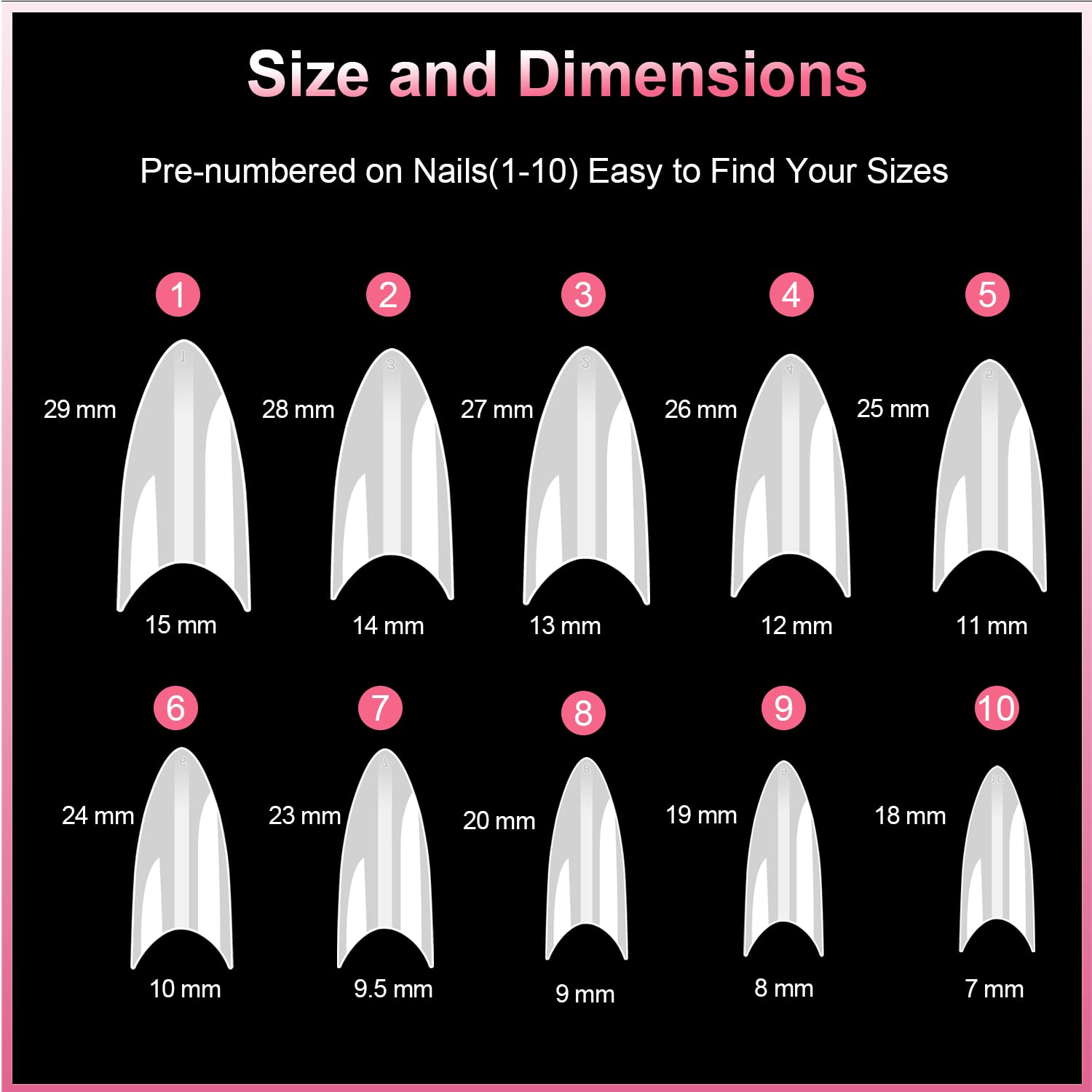 MEKK 600PCS Acrylic False Nail Tips - Short Stiletto Shape, Half Cover Natural Nails for Salon & DIY Home Manicure (10 Sizes) | Perfect for Nail Art, Acrylic Extensions & Professional Nail Services
