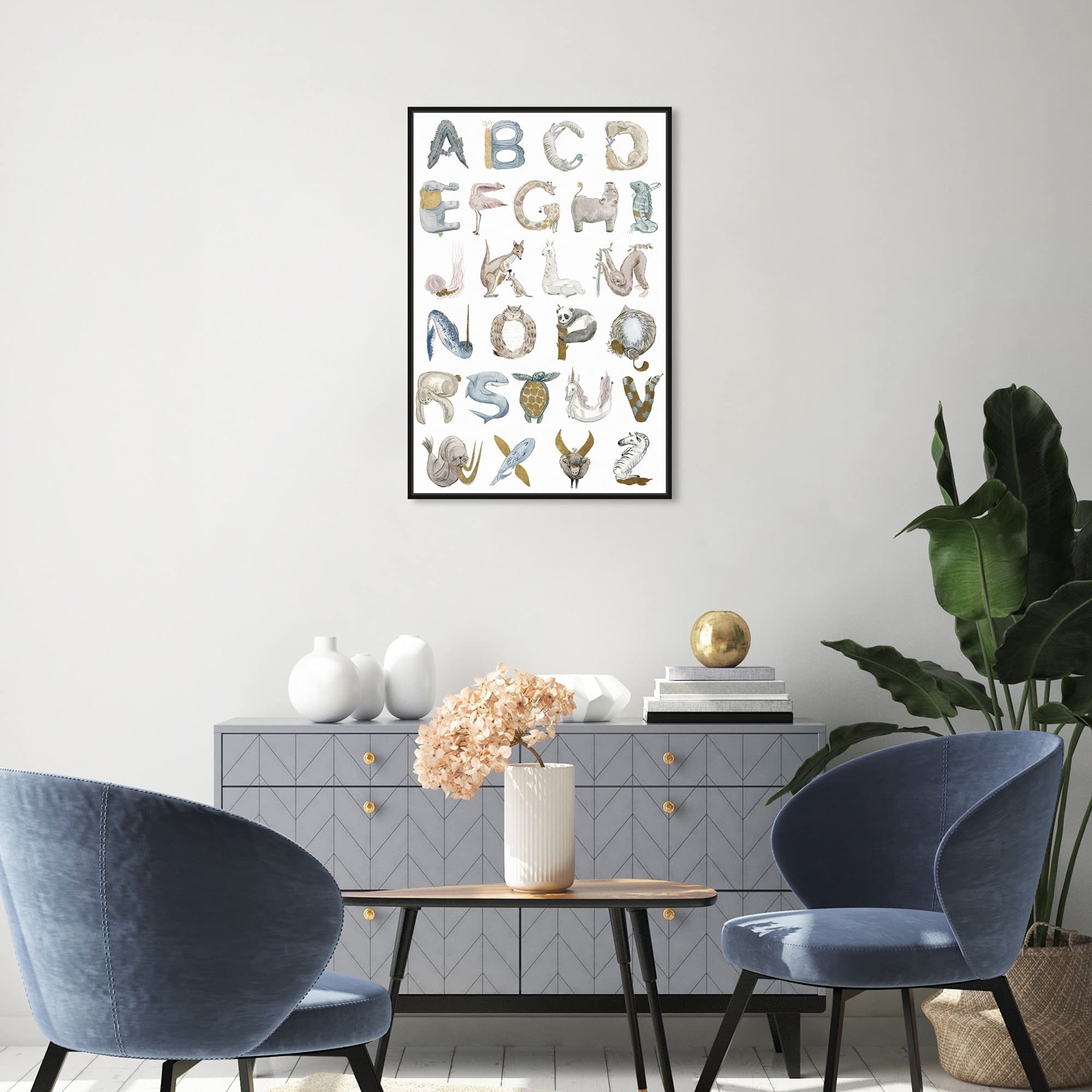 Oliver Gal Artist Co. Wild Life Alphabet Gold Framed Canvas Prints - Animal Wall Art for Nursery, Kids Room & Home Decor | Premium Baby Animals Artwork