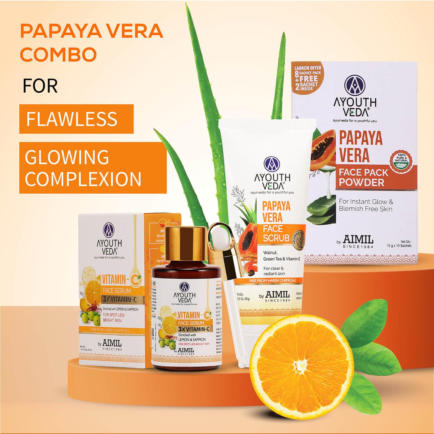 Ayouthveda Papaya Vera Face Scrub with Walnuts, Green Tea & Vitamin E - 100gm Exfoliating Cleanser for Radiant, Glowing Skin - Perfect for Daily Skincare Routine & Acne-Prone Skin