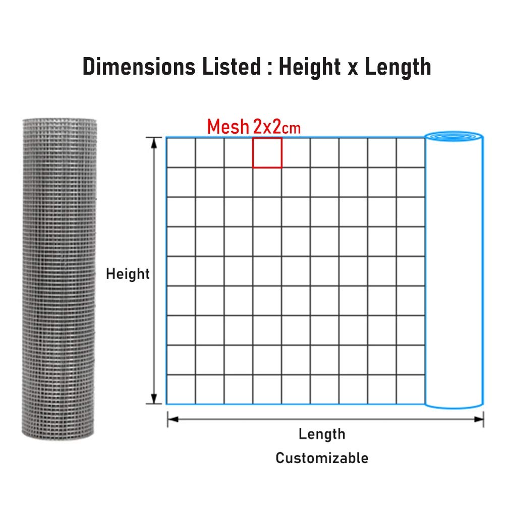 Hot Dip Galvanized Welded Wire Mesh Fence - 2cm Square Openings, 1x1m Size, Silver - Durable Hardware Cloth for Pet Cages, Chicken Coops & Vegetable Gardens - Includes Cutting Pliers for Easy Installation