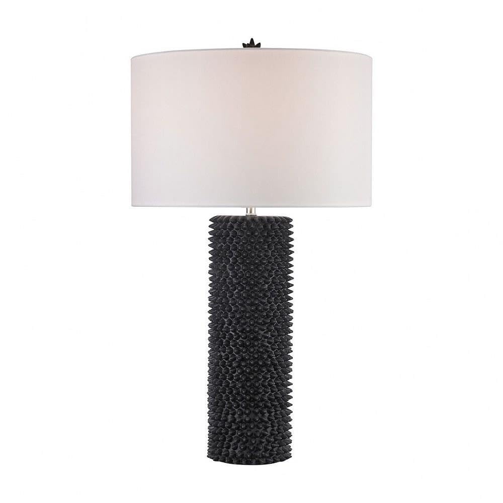 Elk-Home D2766 Punk Industrial One Light Table Lamp - Black Finish with White Faux Silk Shade, Navy Blue Accents, 17