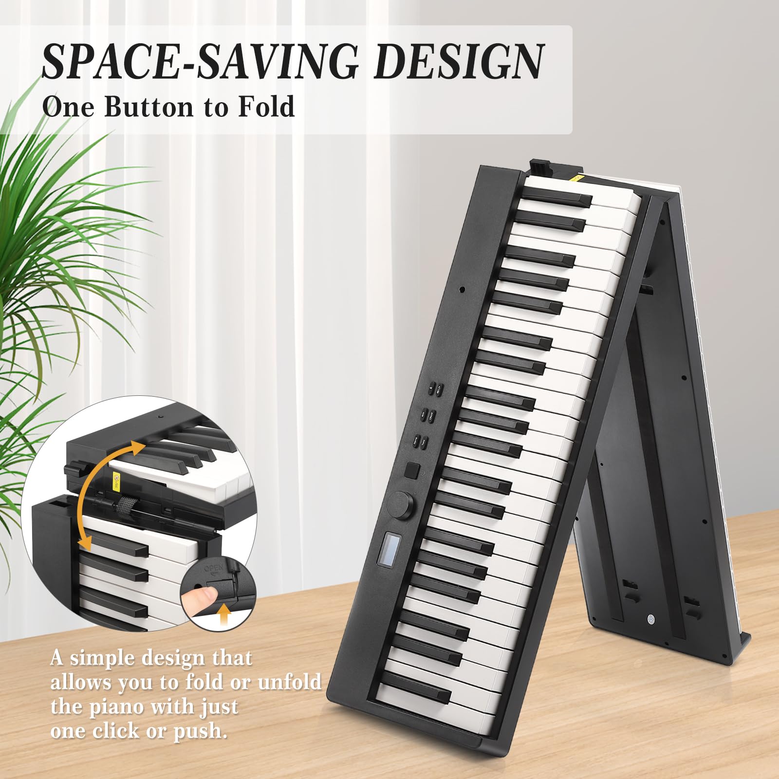 88-Key Portable Folding Digital Piano Keyboard - Semi-Weighted Keys with Bluetooth, USB MIDI & Sustain Pedal - Includes Headphones & Carrying Case - Perfect for Beginners, Kids & Traveling Musicians - Ideal for Home Practice, Music Lessons & On-the-Go Performances