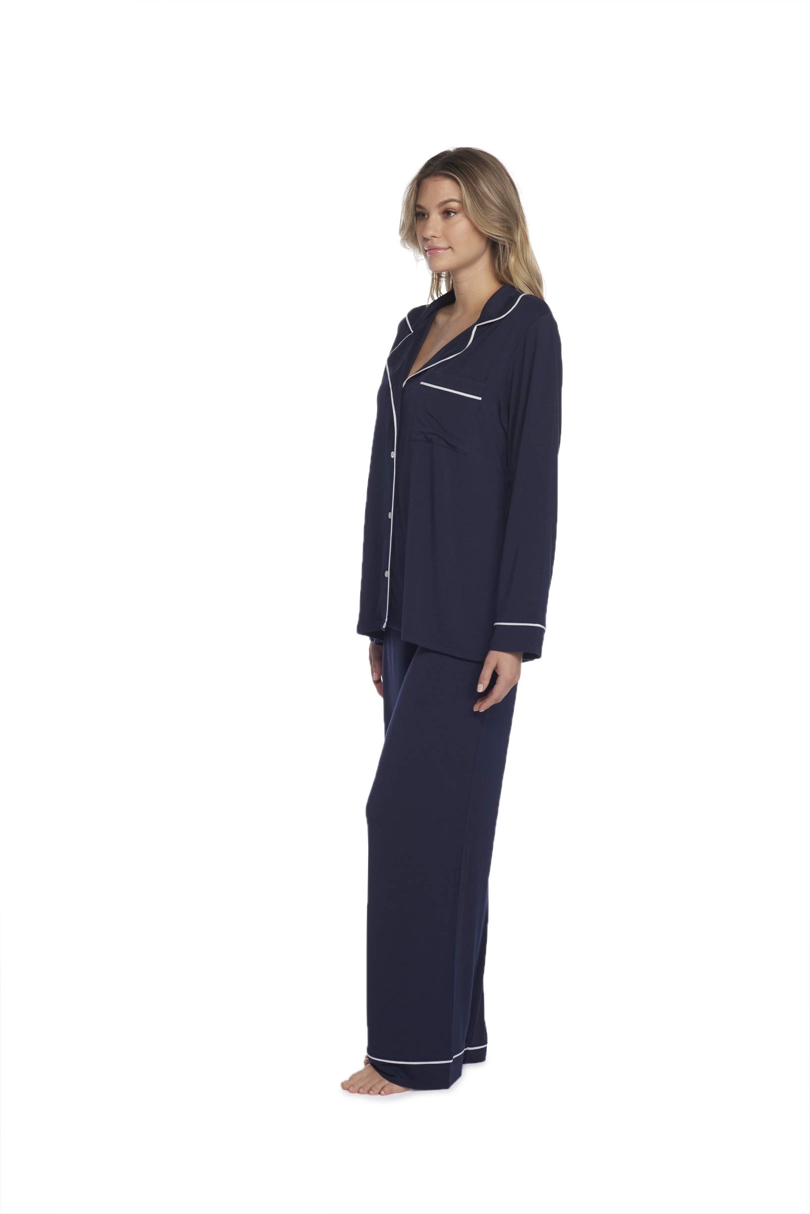 Barefoot Dreams Women's Luxe Milk Jersey Piped Pajama Set - Soft & Cozy Sleepwear for Relaxing at Home or Lounging