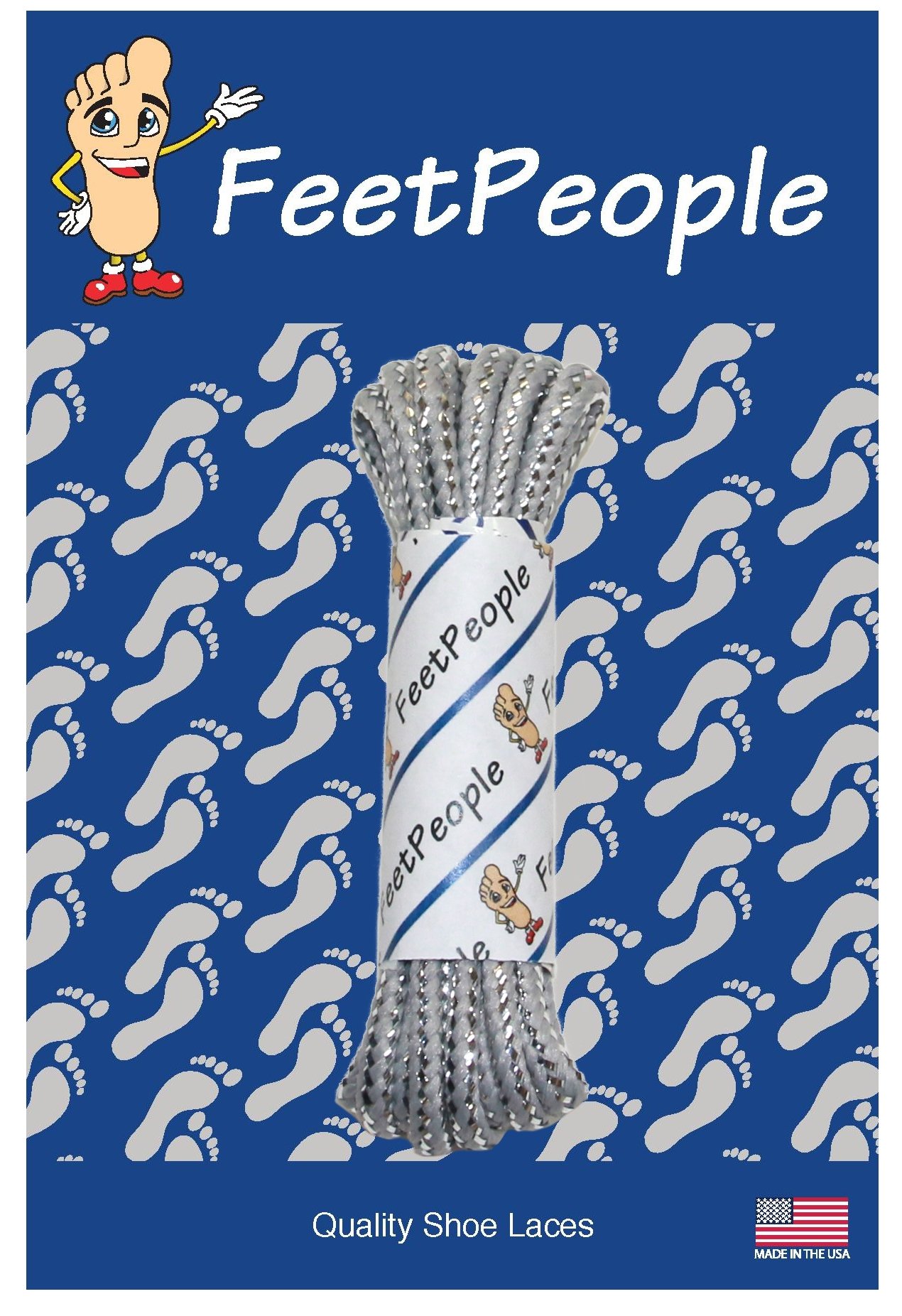 FeetPeople Round Boot & Shoe Laces - 45 Inch Metallic Grey Shoelaces (1 Pair) - Perfect for Hiking Boots, Work Shoes & Casual Sneakers