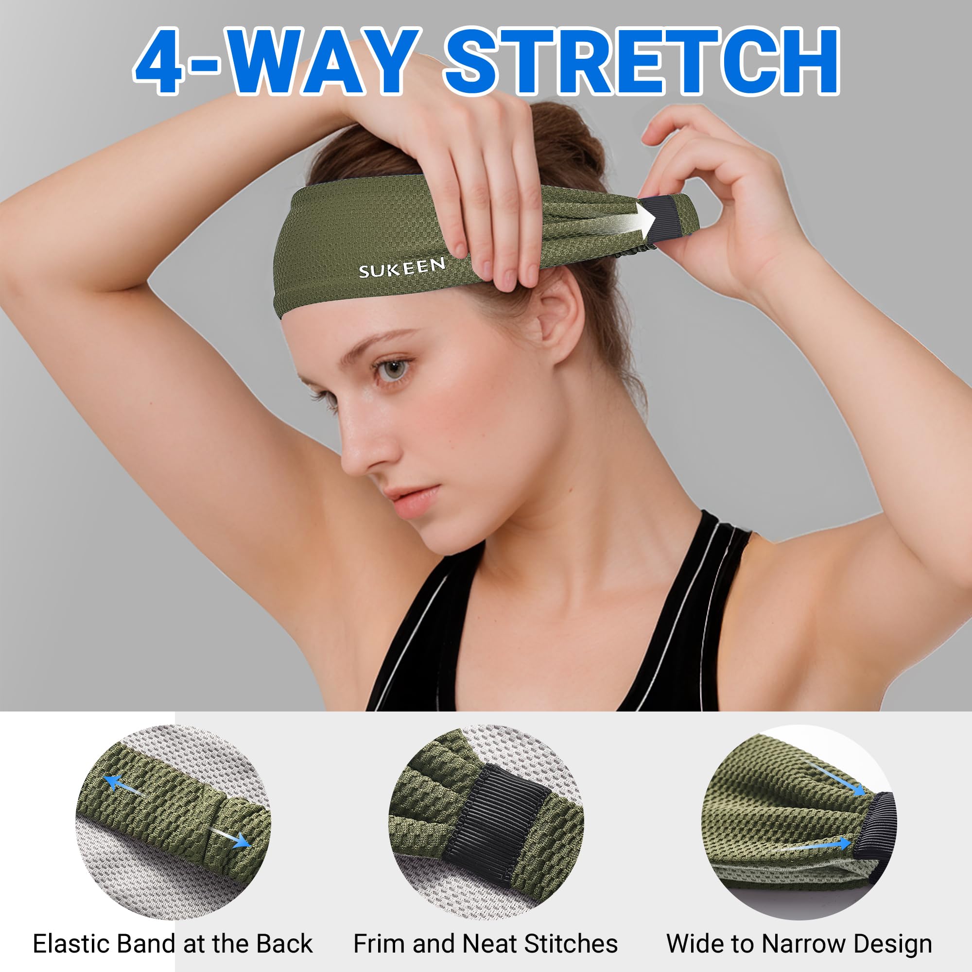 Premium Sukeen Workout Headbands for Women - Moisture Wicking, Non-Slip Cooling Sweatbands for Running, Yoga, Gym & Sports - Stay Cool During Intense Workouts