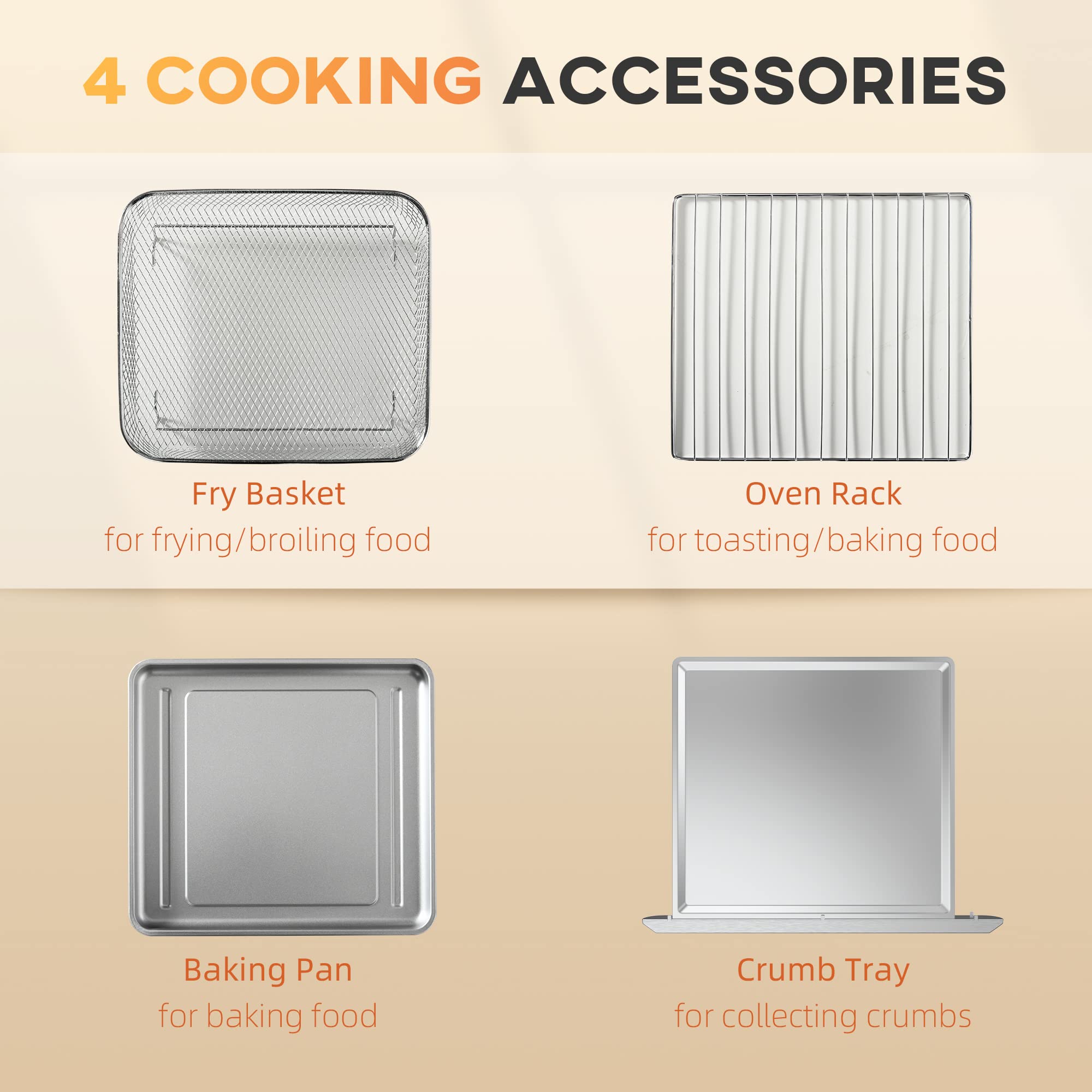 HOMCOM 21QT 7-in-1 Air Fryer Toaster Oven with Convection - 1800W Stainless Steel Countertop Oven for Baking, Broiling, Toasting & Air Frying | Includes Accessories | Perfect for Small Kitchens, Dorms & Healthy Cooking