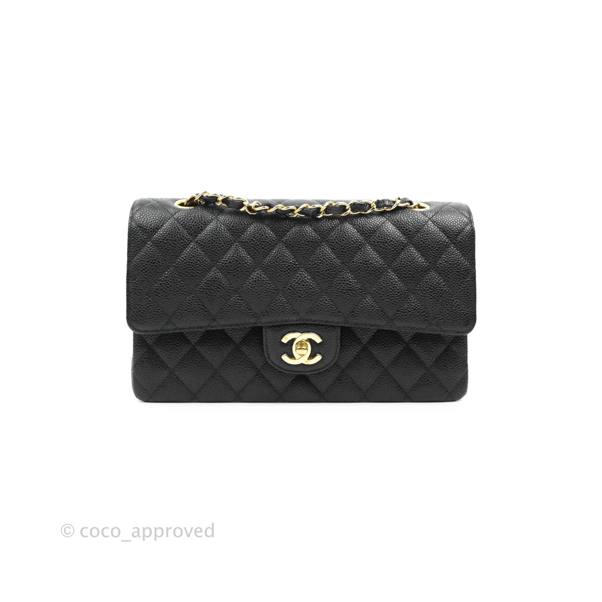 Chanel Classic M/L Medium Double Flap Bag in Black Caviar Leather with 24K Gold Hardware - Luxury Handbag for Women, Perfect for Evening Events & Special Occasions