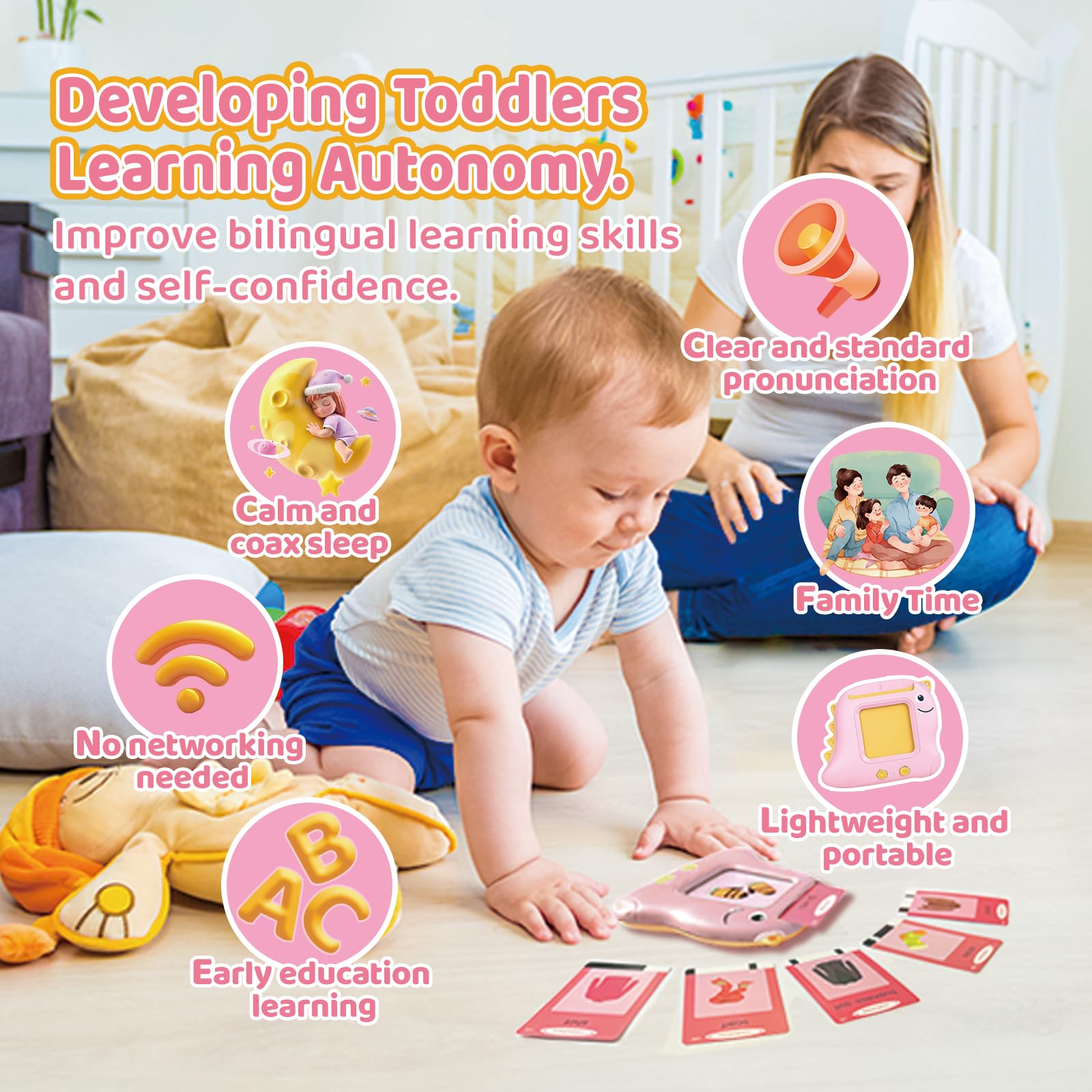 Interactive Dinosaur Talking Flash Cards for Toddlers Ages 2-6 | 224 Sight Words Learning Toys | Autism Sensory & Montessori Educational Gifts for Boys & Girls | Perfect for Preschool Learning, Speech Therapy & Early Childhood Development (Pink)
