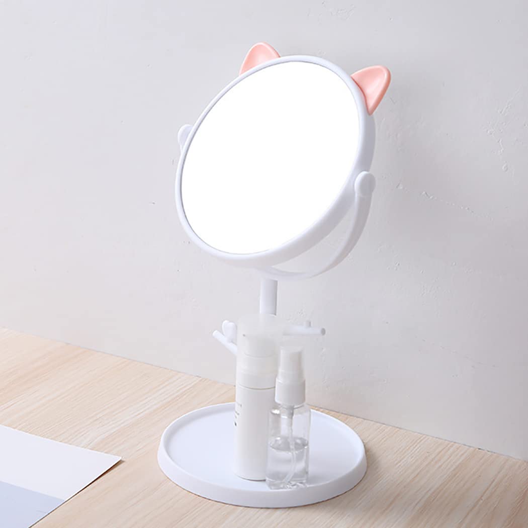 Cute Rotatable Cat-Ear Makeup Mirror - Adjustable Desktop Vanity Mirror with Stand, Portable for Bathroom & Bedroom Decor, Perfect for Makeup, Skincare & Travel (White)