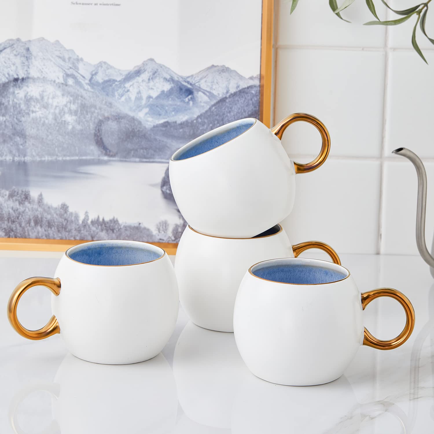 Josephine Blue Stone Lain Porcelain Dish Set - 4 Elegant Mugs for Coffee, Tea & Home Decor | Perfect for Dining, Gifting & Kitchen Essentials