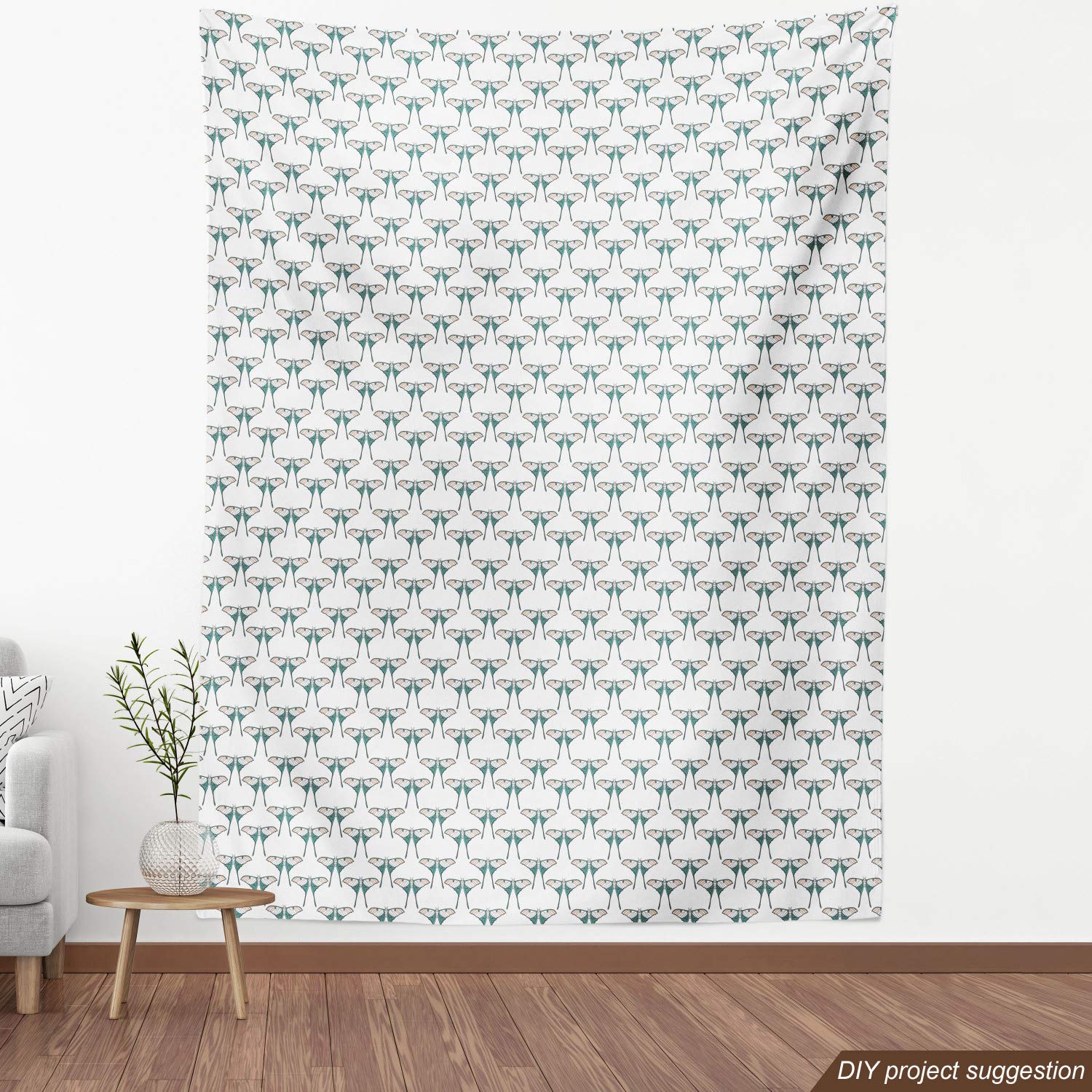 Ambesonne Butterfly Fabric by The Yard - Symmetric Butterfly Silhouette Print Upholstery Fabric for Sofa, Curtains & Home Decor - 10 Yards Cadet Blue Pale Peach - Perfect for DIY Projects, Bedding & Crafting