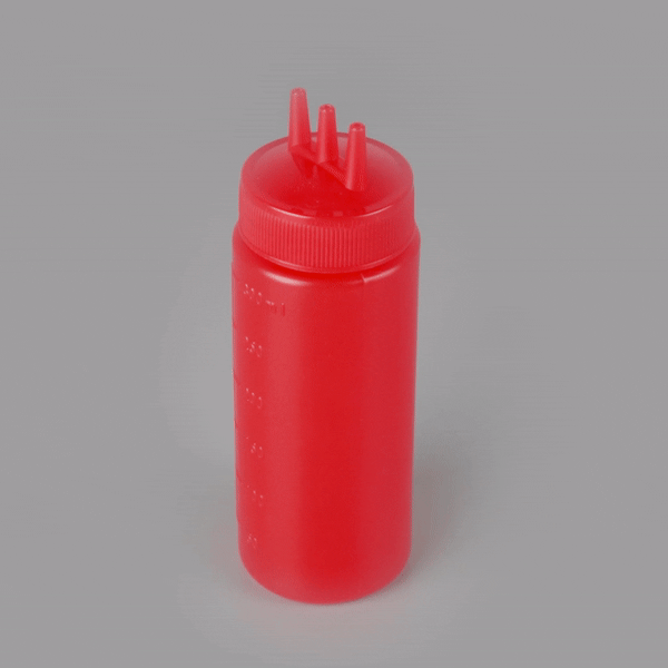 12 oz Red Plastic Ketchup Squeeze Bottle with Triple Dispersion Tip - 6 Pack (2.25