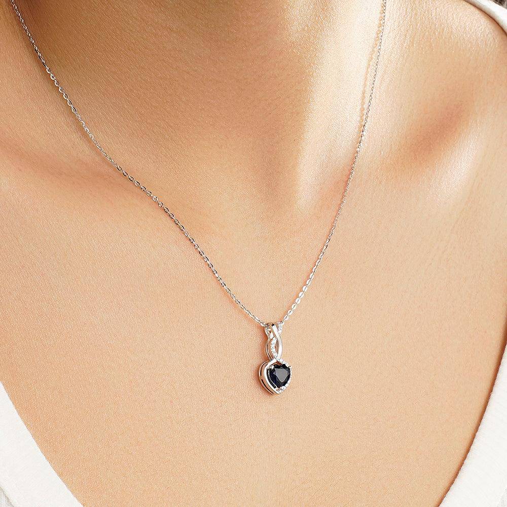 1 Carat Genuine Sapphire Infinity Heart Pendant Necklace with Diamond Accents - Perfect for Valentine's Day Gifts & Anniversary Jewelry