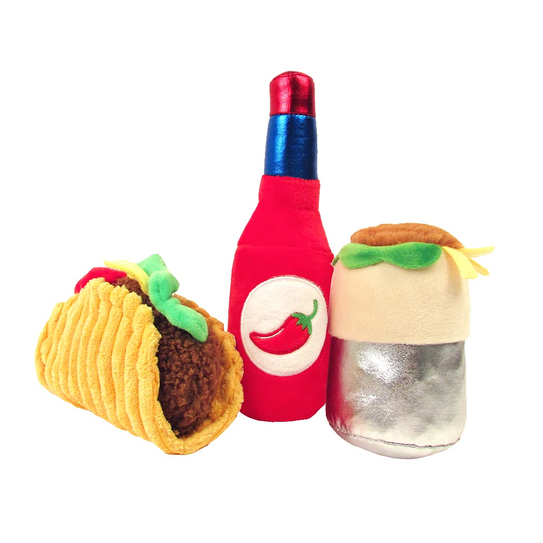 TONBO Cute Food Plush Dog Toys - Soft & Durable Taco Tuesday Combo for Small & Medium Dogs - Perfect for Chewing, Cuddling & Playtime at Home or Outdoors