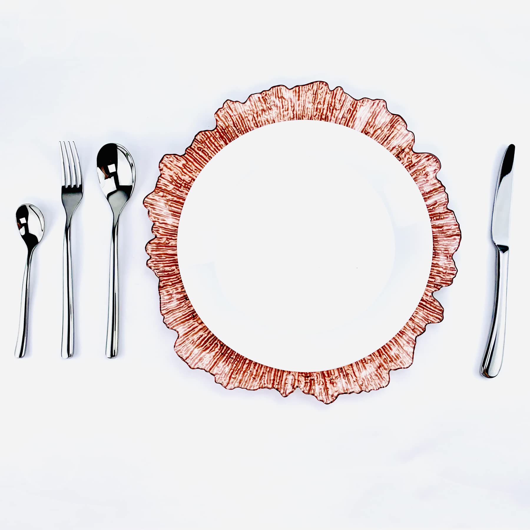 Aniel's 13-Inch Rose Gold Acrylic Charger Plates Set of 6 - Elegant Plastic Round Dinner Plates for Wedding, Party & Holiday Table Decor - Premium Surface Reef Design for Formal Dining & Special Occasions