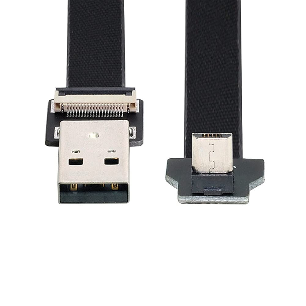 0.5M Up Angled USB 2.0 Type-A Male to Micro USB 5Pin Male Data Cable - Slim FPC Flat Design for FPV Drones, External Hard Drives & Smartphones - Perfect for Tight Spaces & Portable Devices