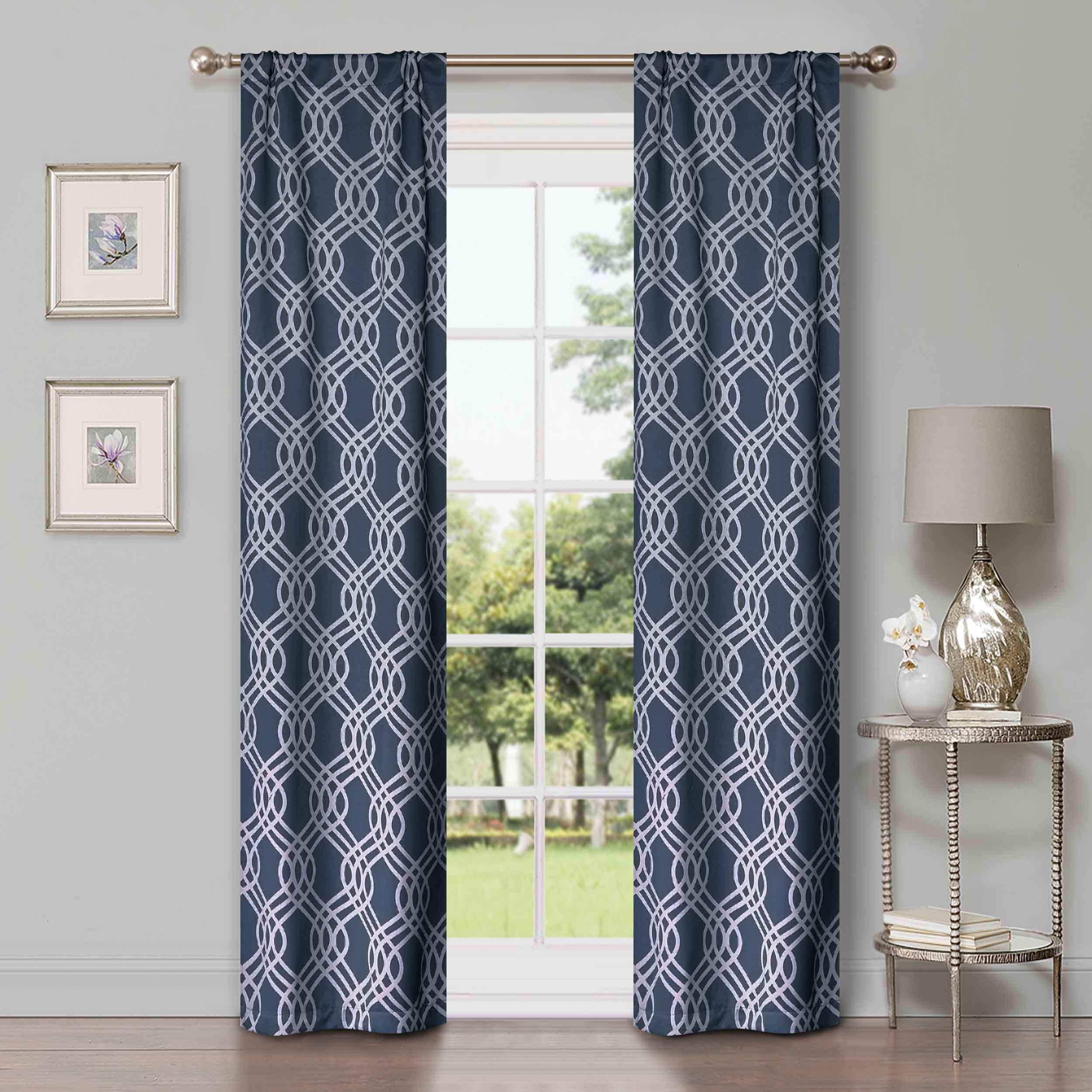 Blackout Curtains for Bedroom - Washable Room Darkening Ribbon Trellis Curtain Panel Set - Perfect for Nursery, Home Theater & Light Sleepers