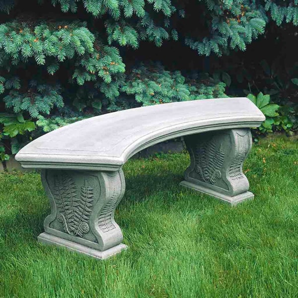 Curved Woodland Ferns Bench by Campania International - Elegant Outdoor Garden Seating for Patio, Porch, and Backyard Decor