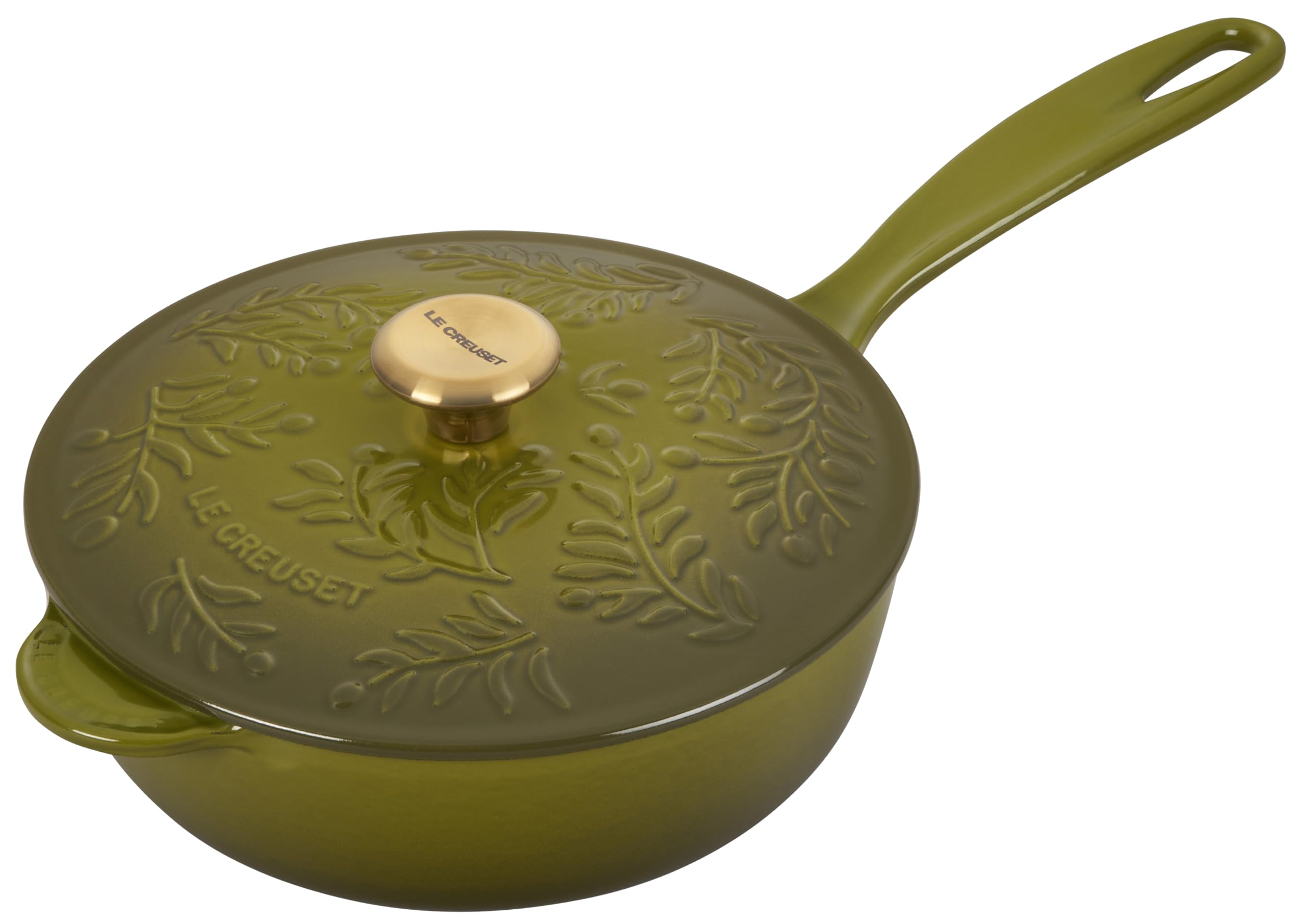 Le Creuset Olive Branch 2.25 Qt Cast Iron Round Saucier Pan - Traditional French Oven for Braising, Simmering & Serving - Perfect for Home Cooking & Gourmet Recipes