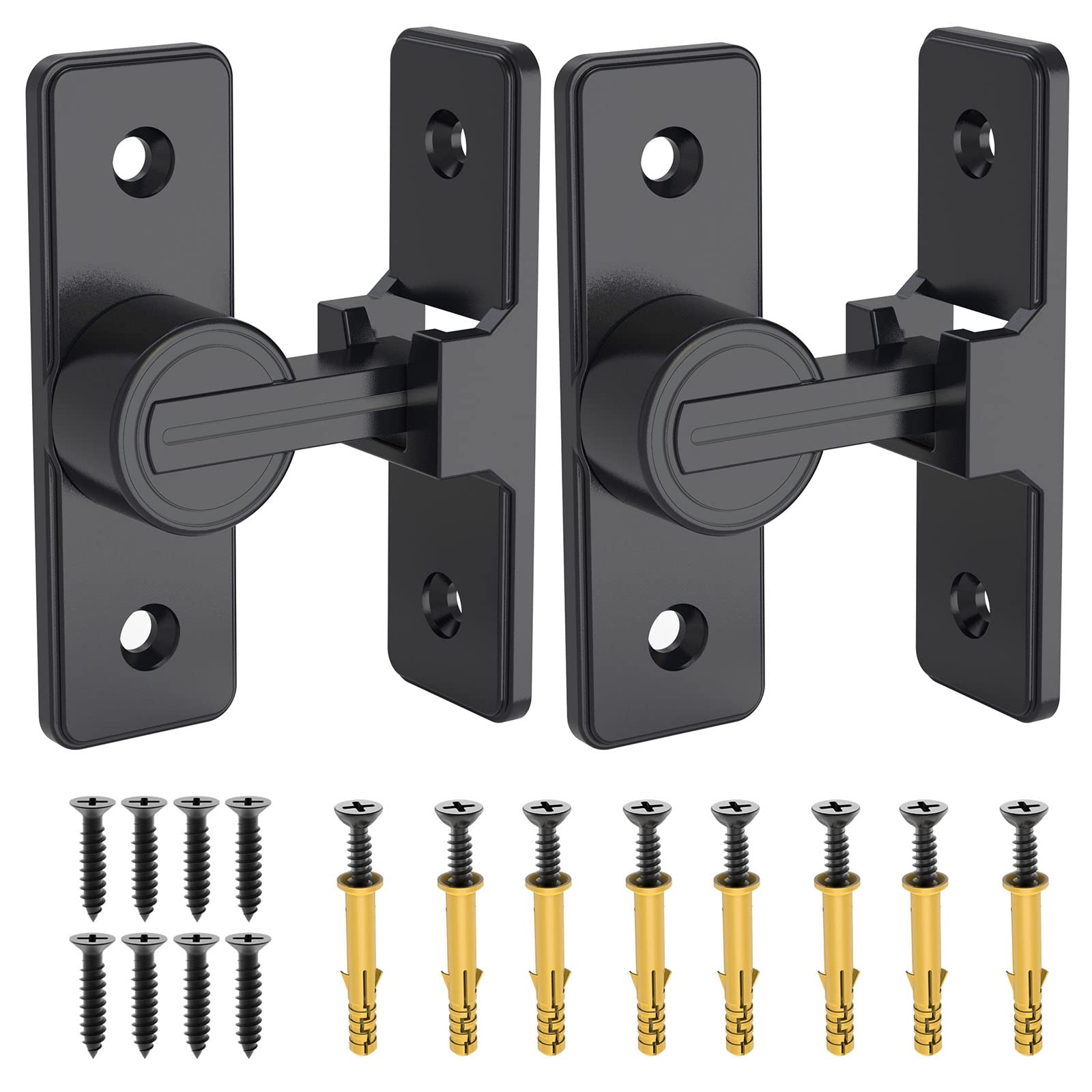 90 Degree Right Angle Door Lock Latch - Heavy Duty 304 Stainless Steel Sliding Door Bolt for Barn, Garage, Shed, Coop - Secure Safety Lock for Outdoor & Garden Use - Pack of 2 (Black) - Perfect for Farm, Warehouse and Home Security Applications