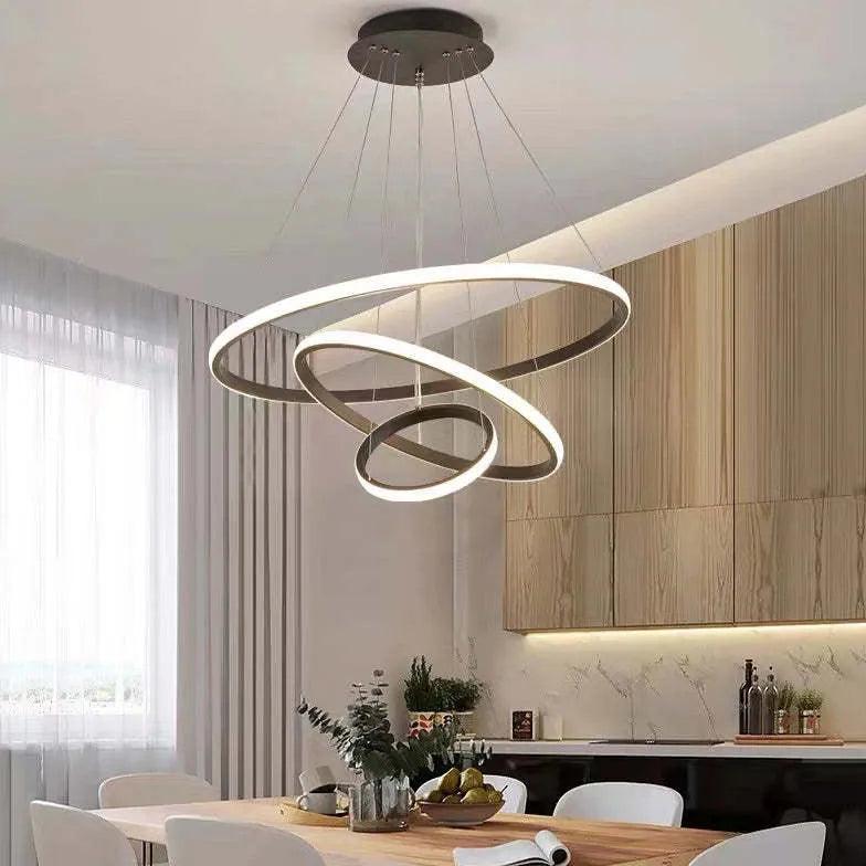 Modern Ring Shaped LED Pendant Light - Sleek Contemporary Ceiling Lighting for Dining Room, Kitchen, or Bedroom Decor