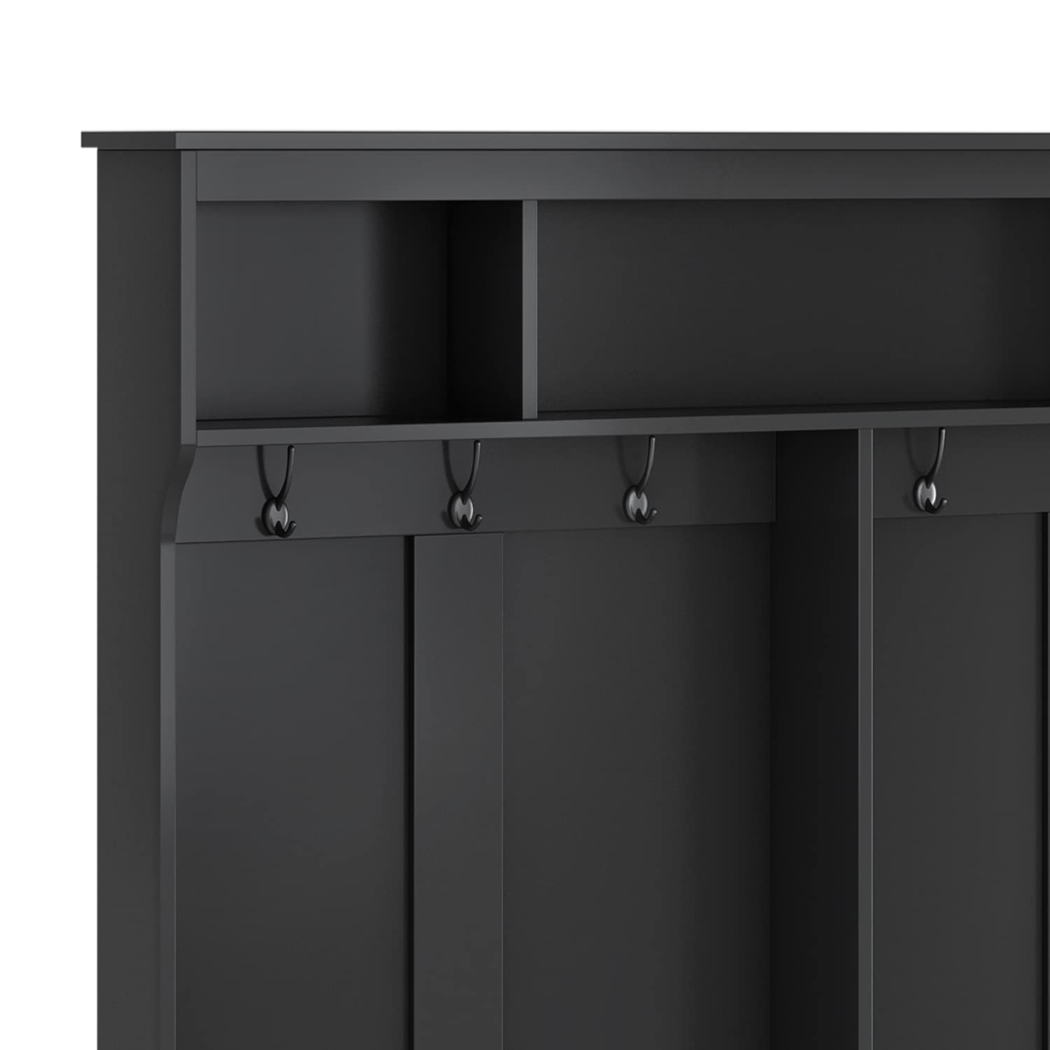 Large Entryway Coat Rack with Shoe Storage - 24-Cube Organizer, 6 Hooks & 3 Shelves - Hall Tree Bench for Shoes, Jackets & Bags - Perfect for Foyers, Mudrooms & Apartments (Black)